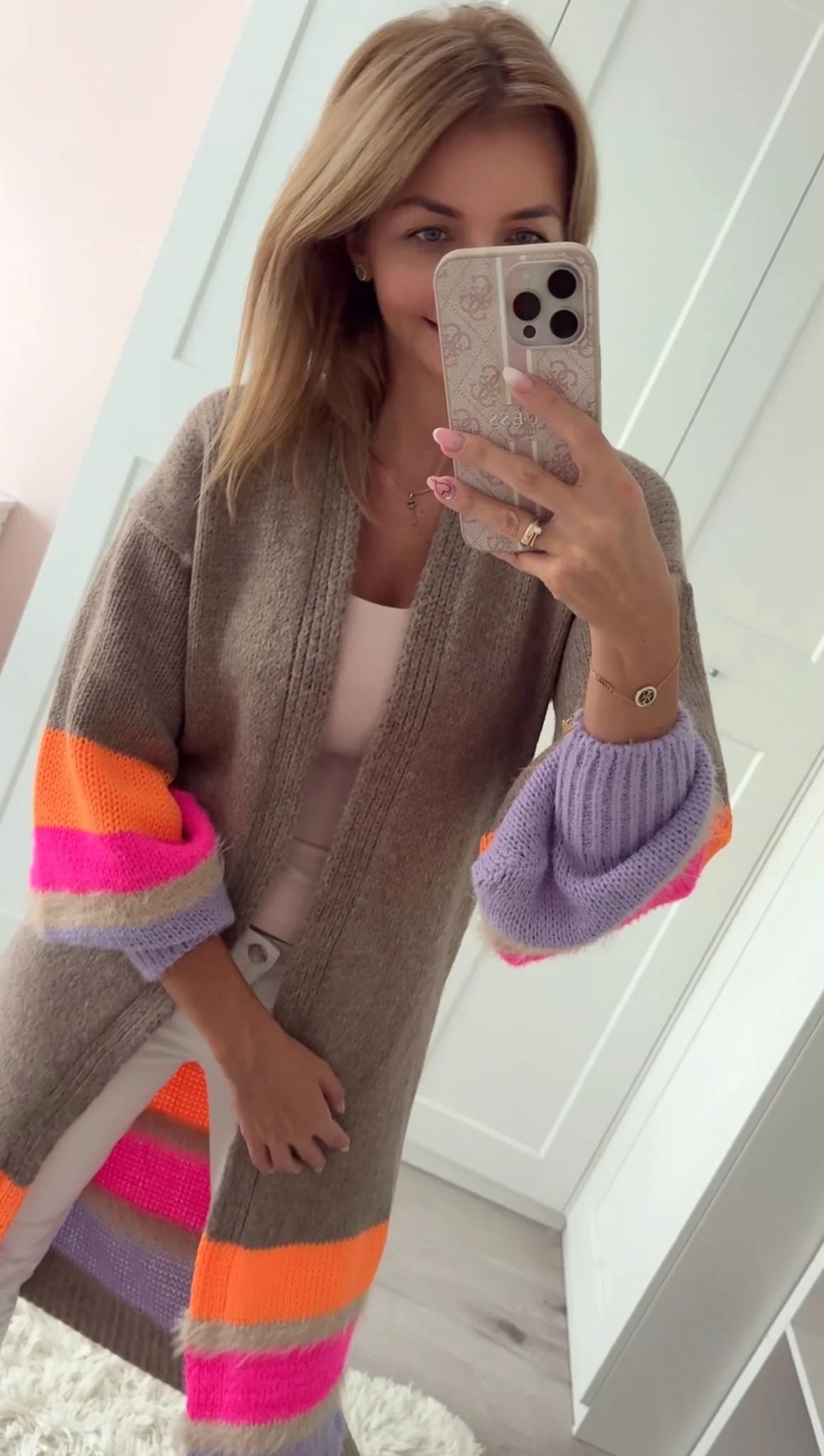 Long open Front cardigan with stripes