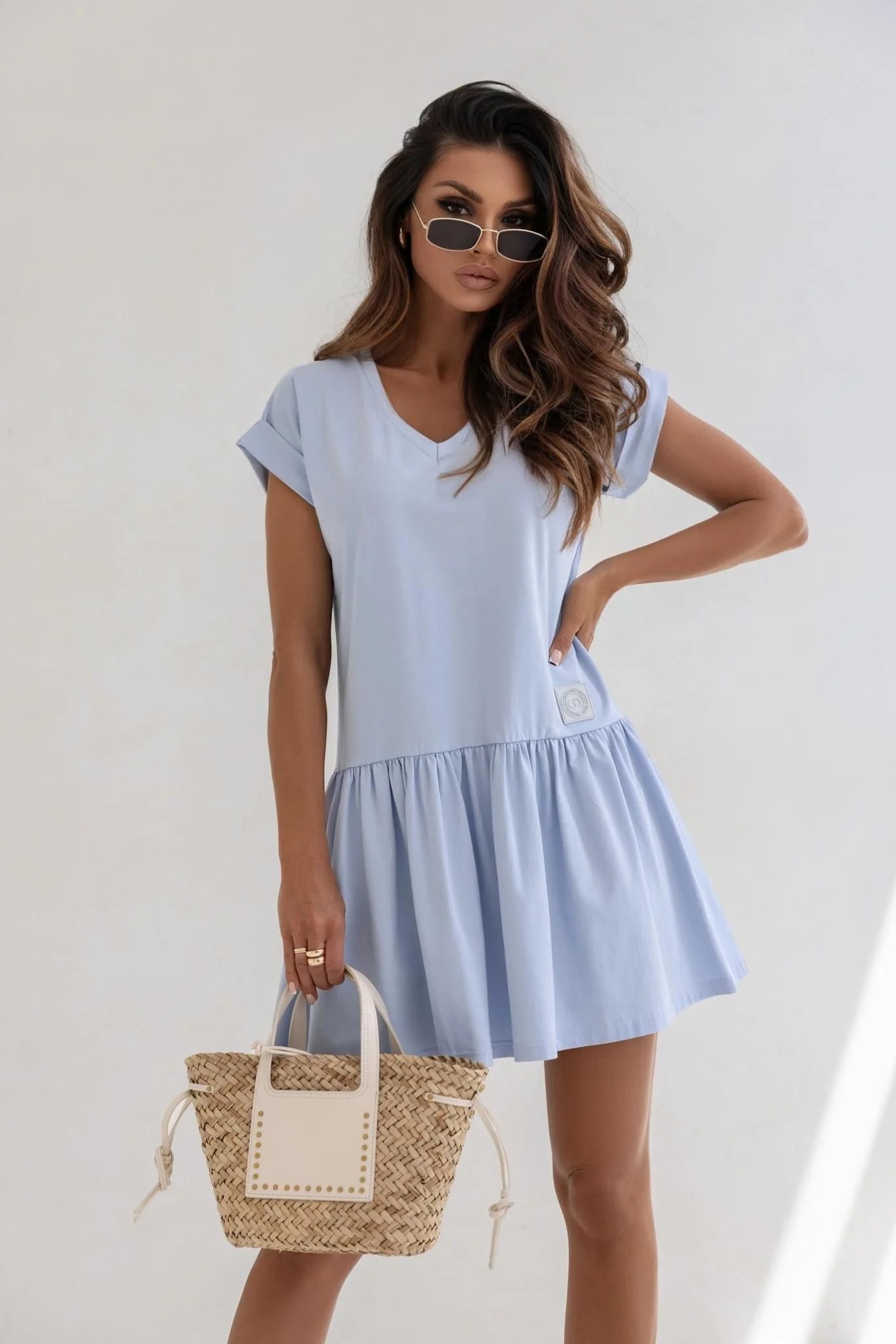 Short Sleeve Dress with Tired Hem