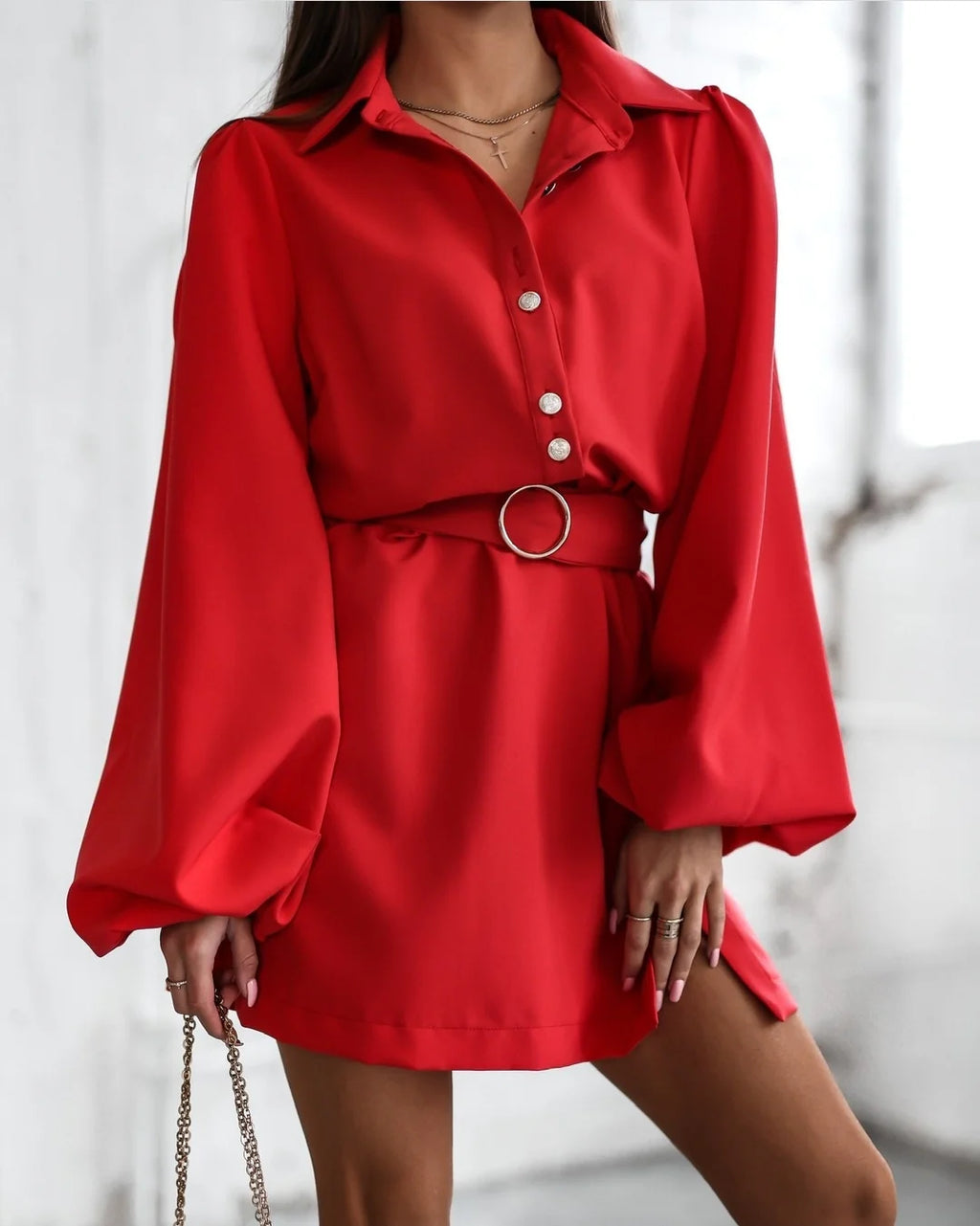 Red Dress with Gold Buttons