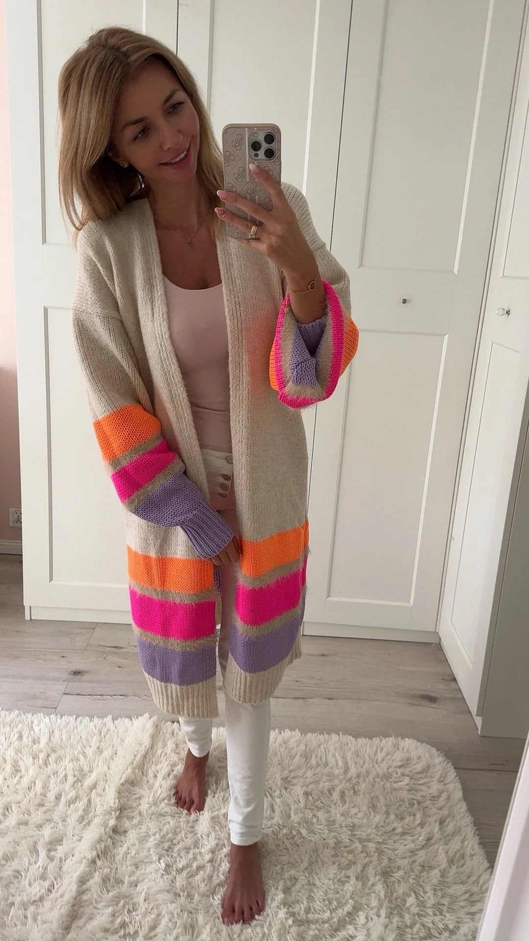 Long open Front cardigan with stripes