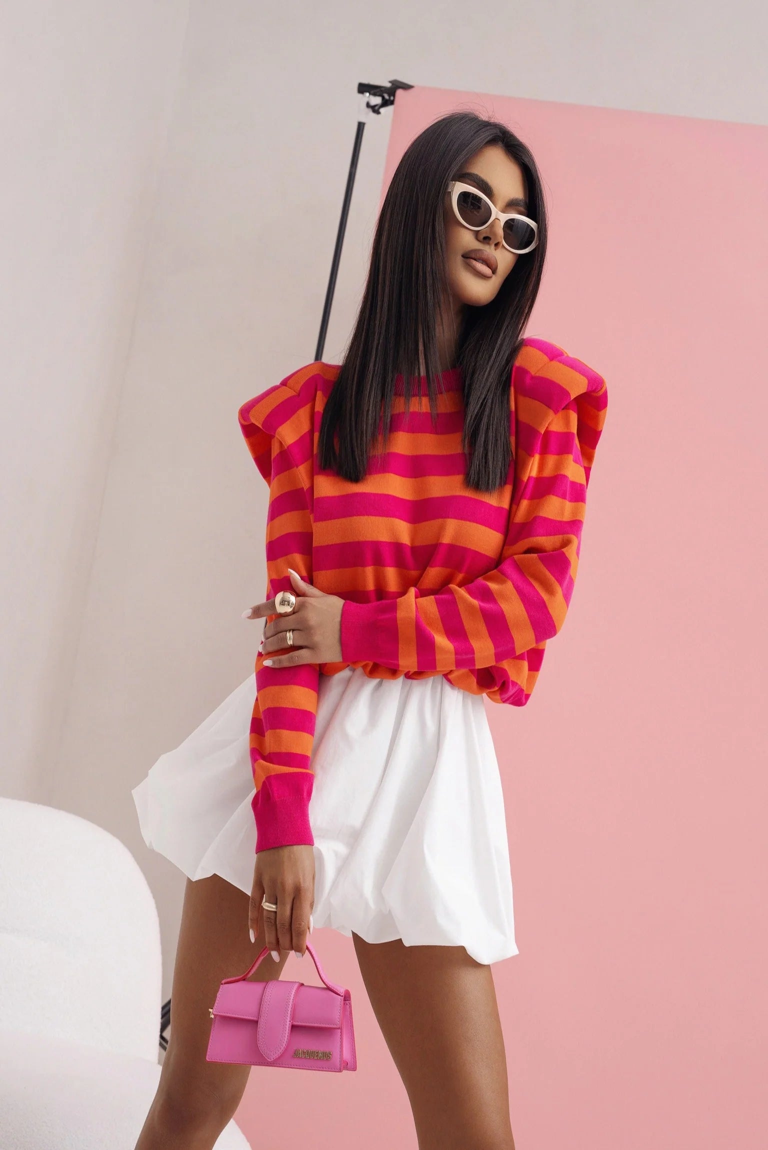 Stripe Sweater top with Padded Shoulders