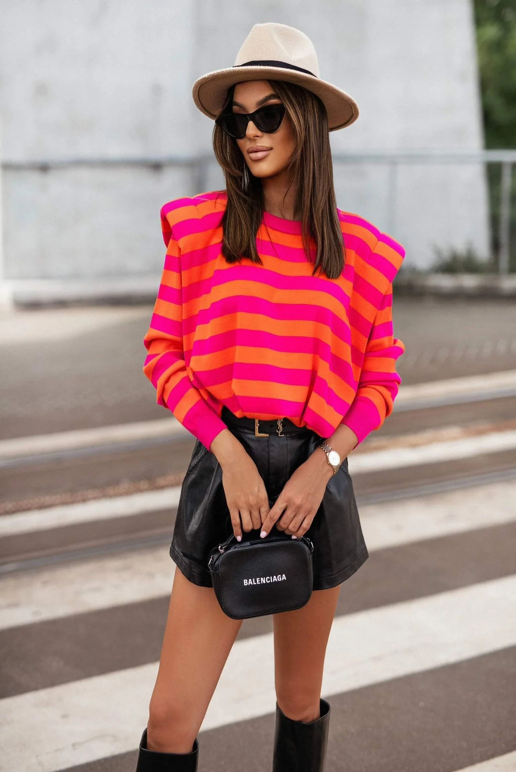 Stripe Sweater top with Padded Shoulders
