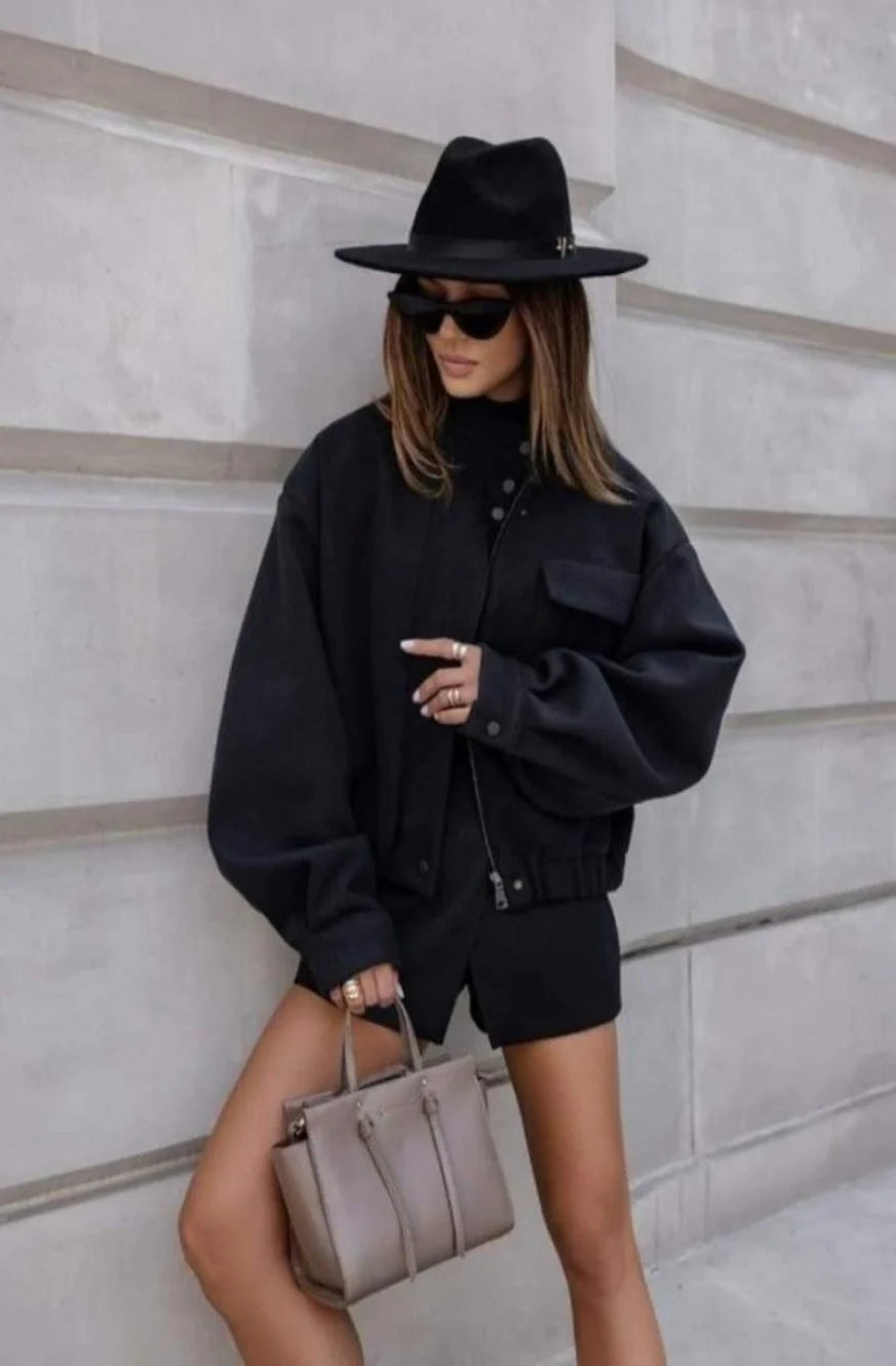 Short Wool Blended Bomber Jacket