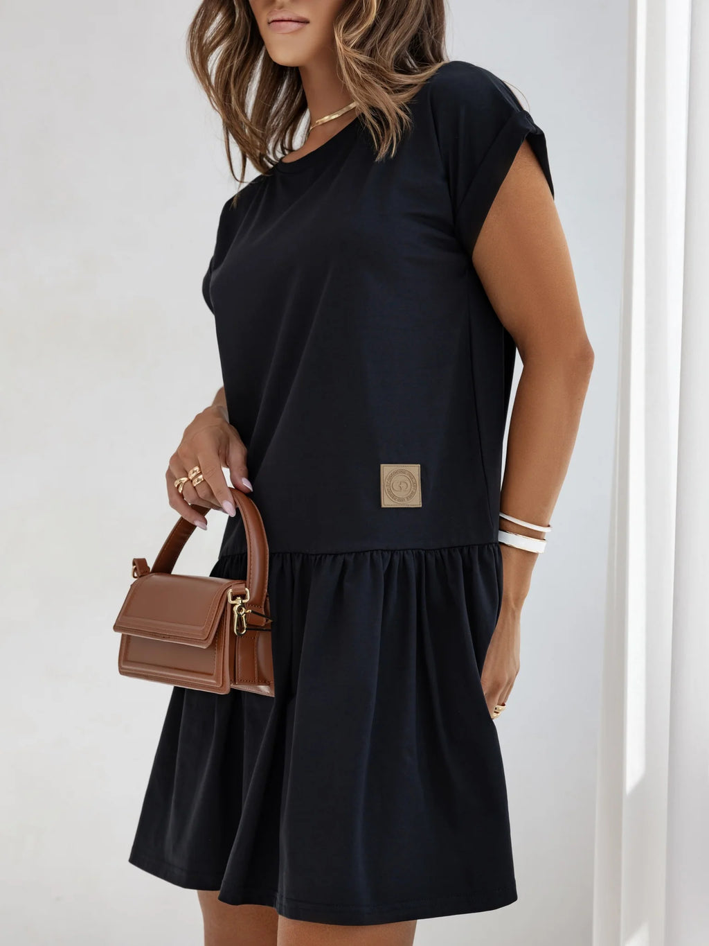 Short Sleeve Dress with Tired Hem