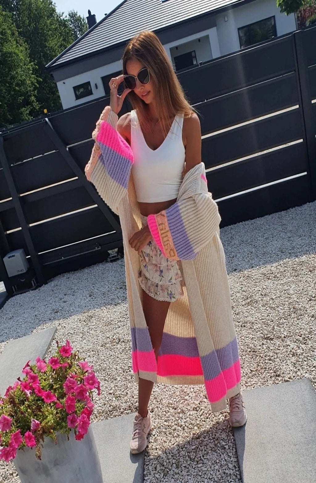 Signature Print Collection Long Open Front Cardigan