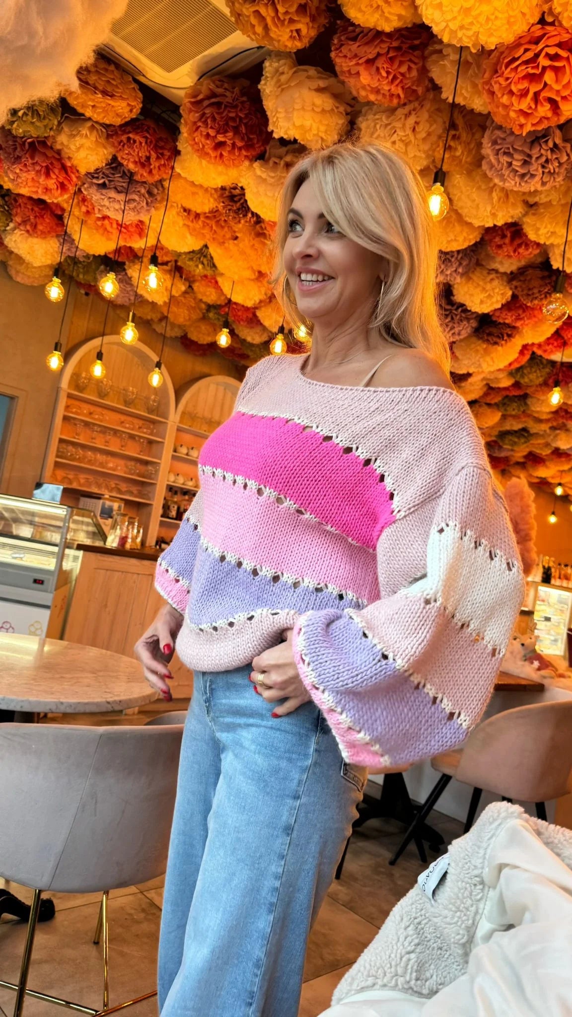 Eyelet details summer sweater