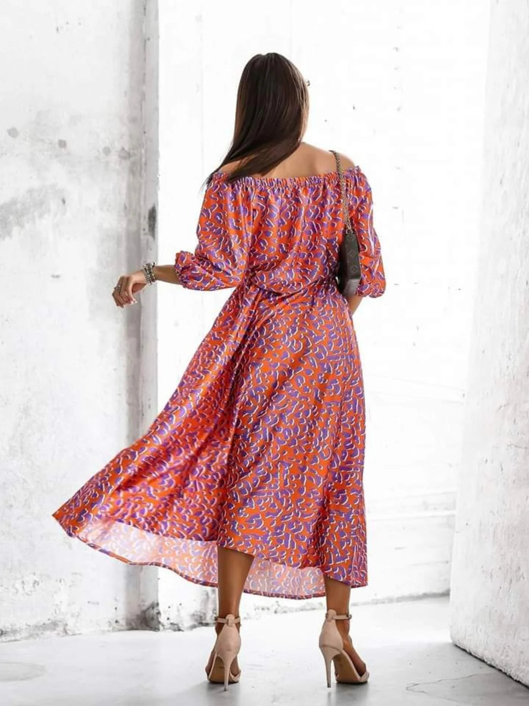 Off the shoulder maxi dress with belt