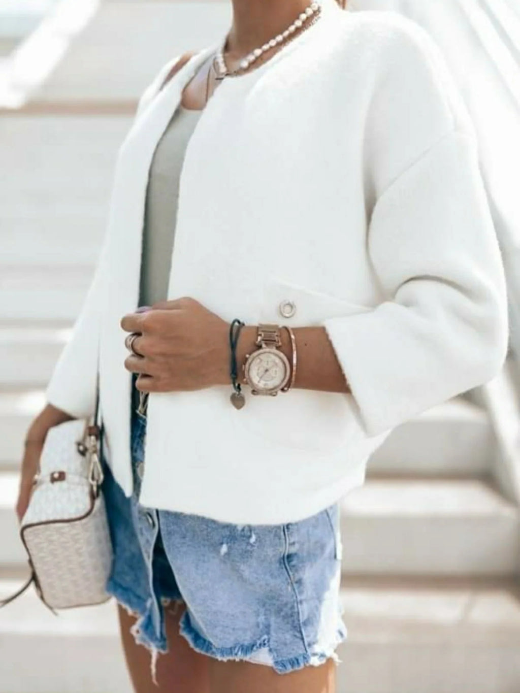 Short Waist Elastic Band Cardigan