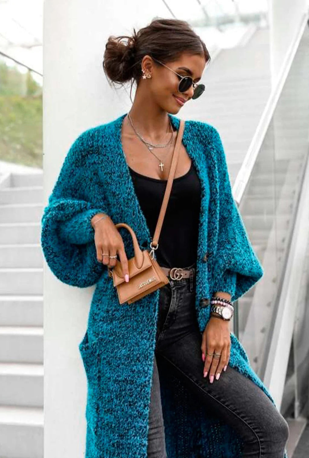 Long button closure cardigan