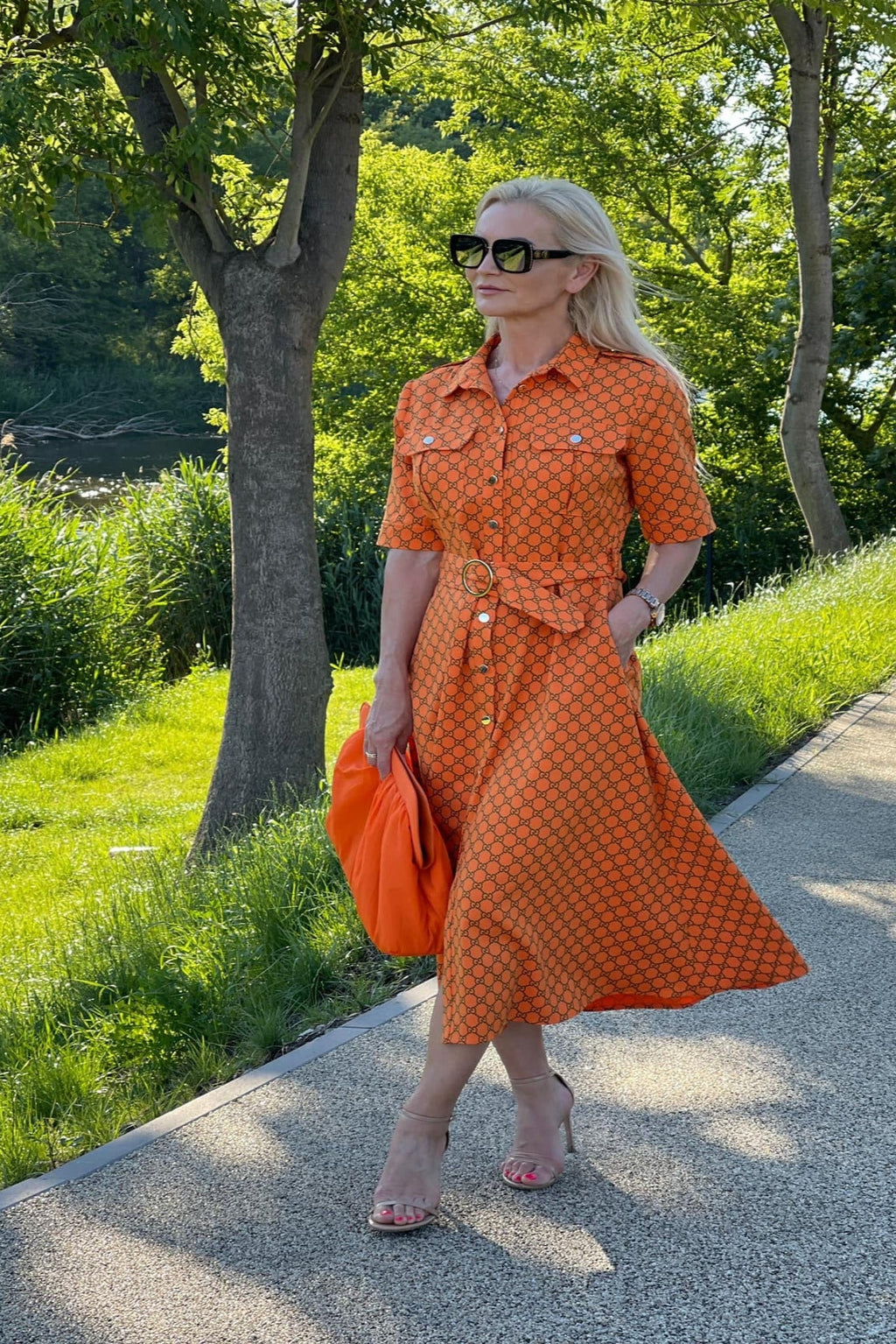 Long Flared Buttons Down Dress