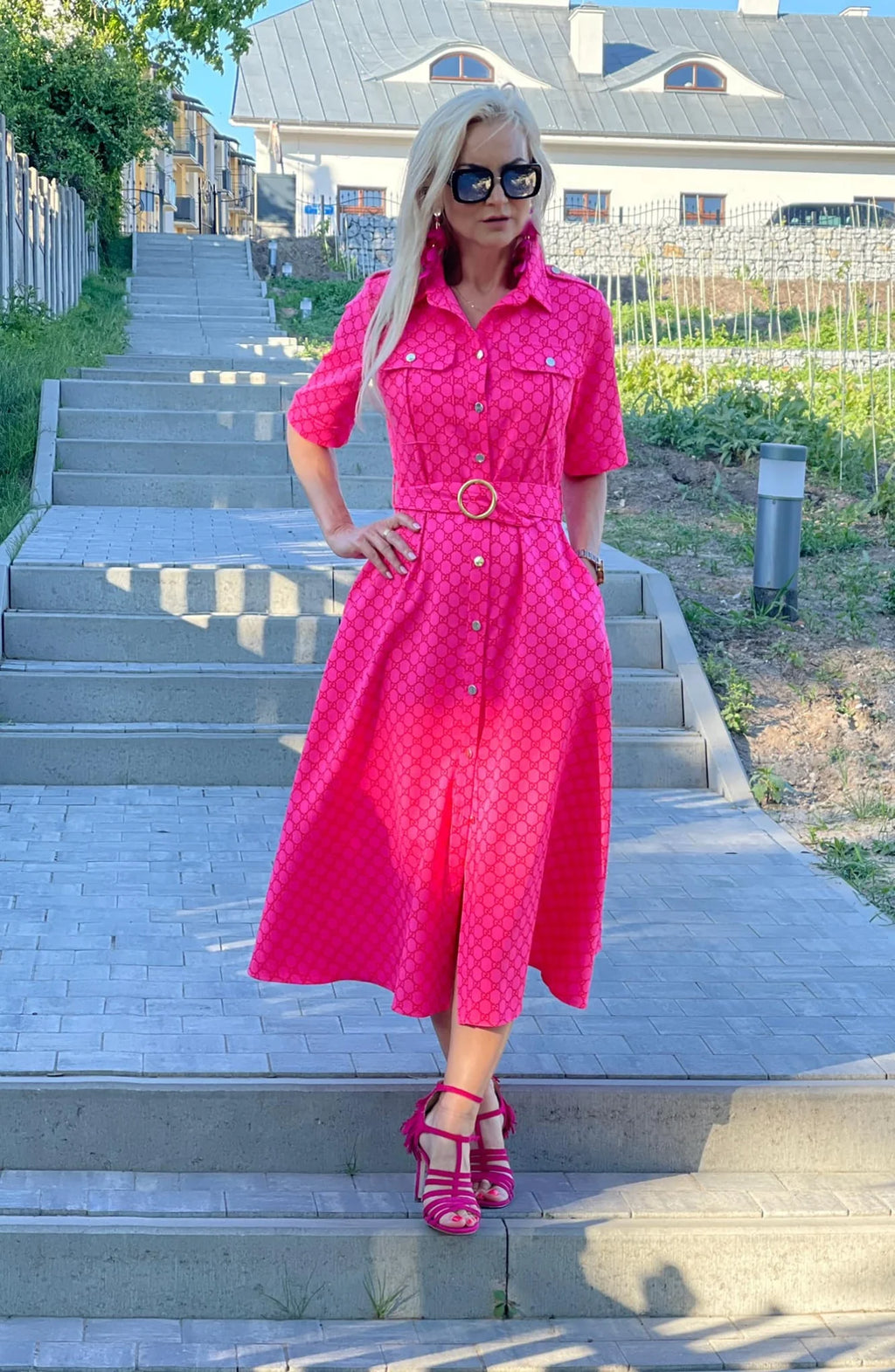 Long Flared Buttons Down Dress