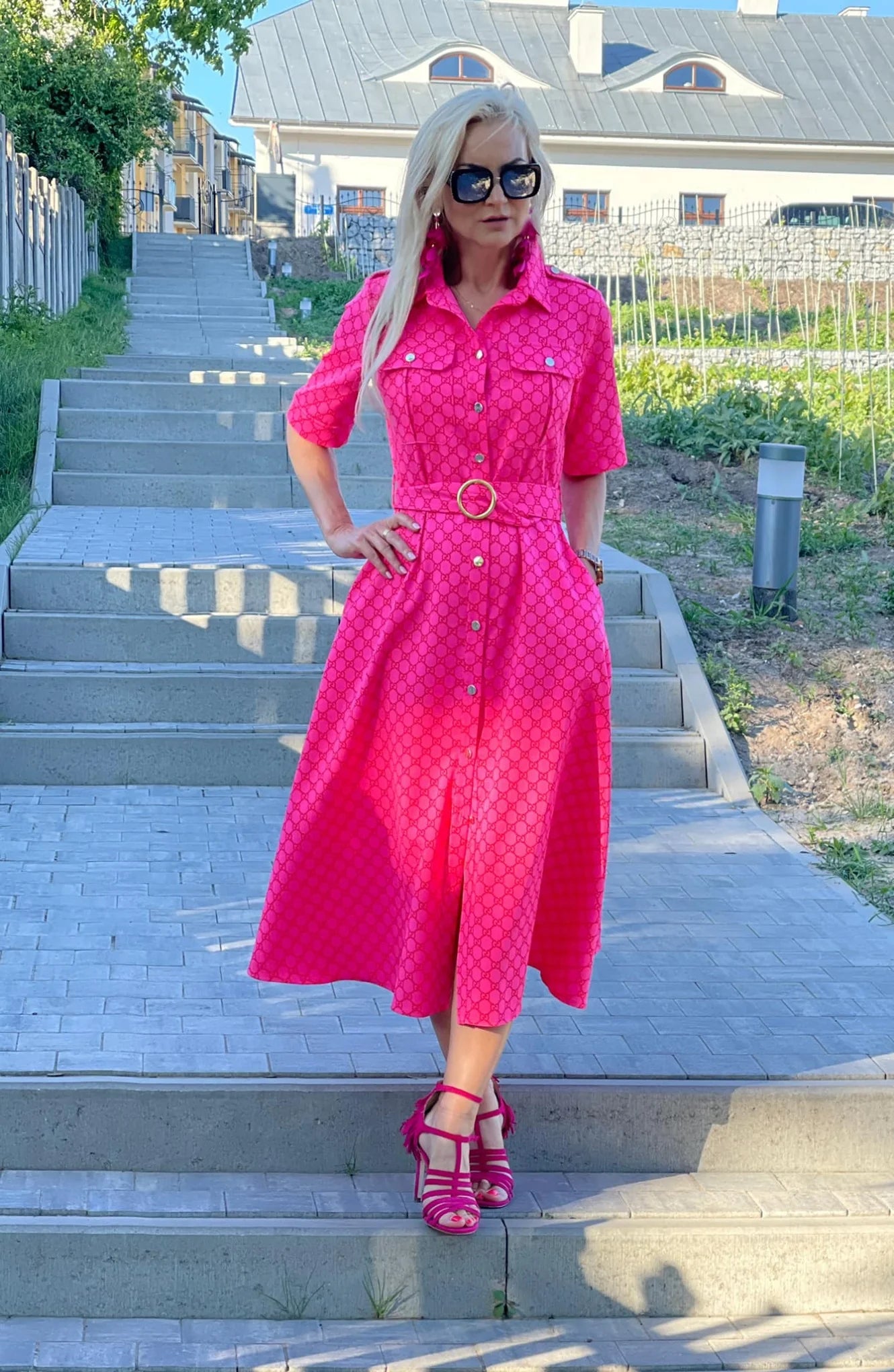 Long Flared Buttons Down Dress