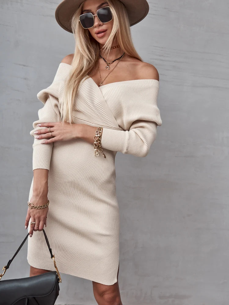 Ribbed off the shoulders dress