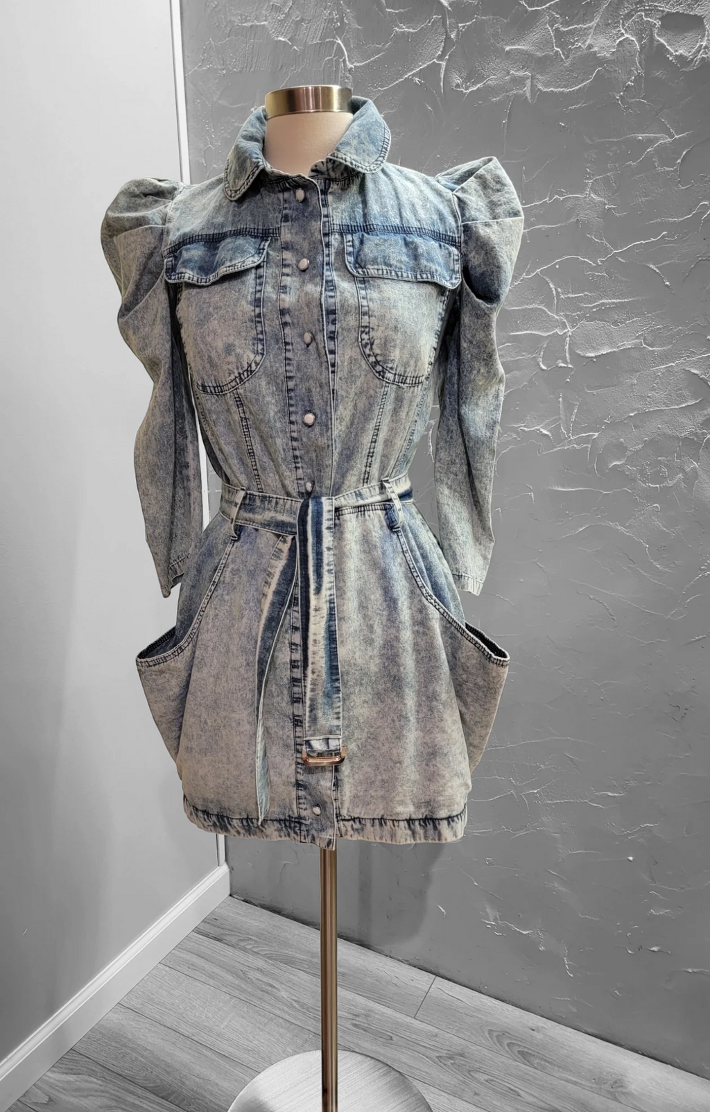 Puff Sleeves Soft Denim Dress