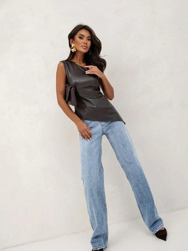 Asymmetric leather look Top