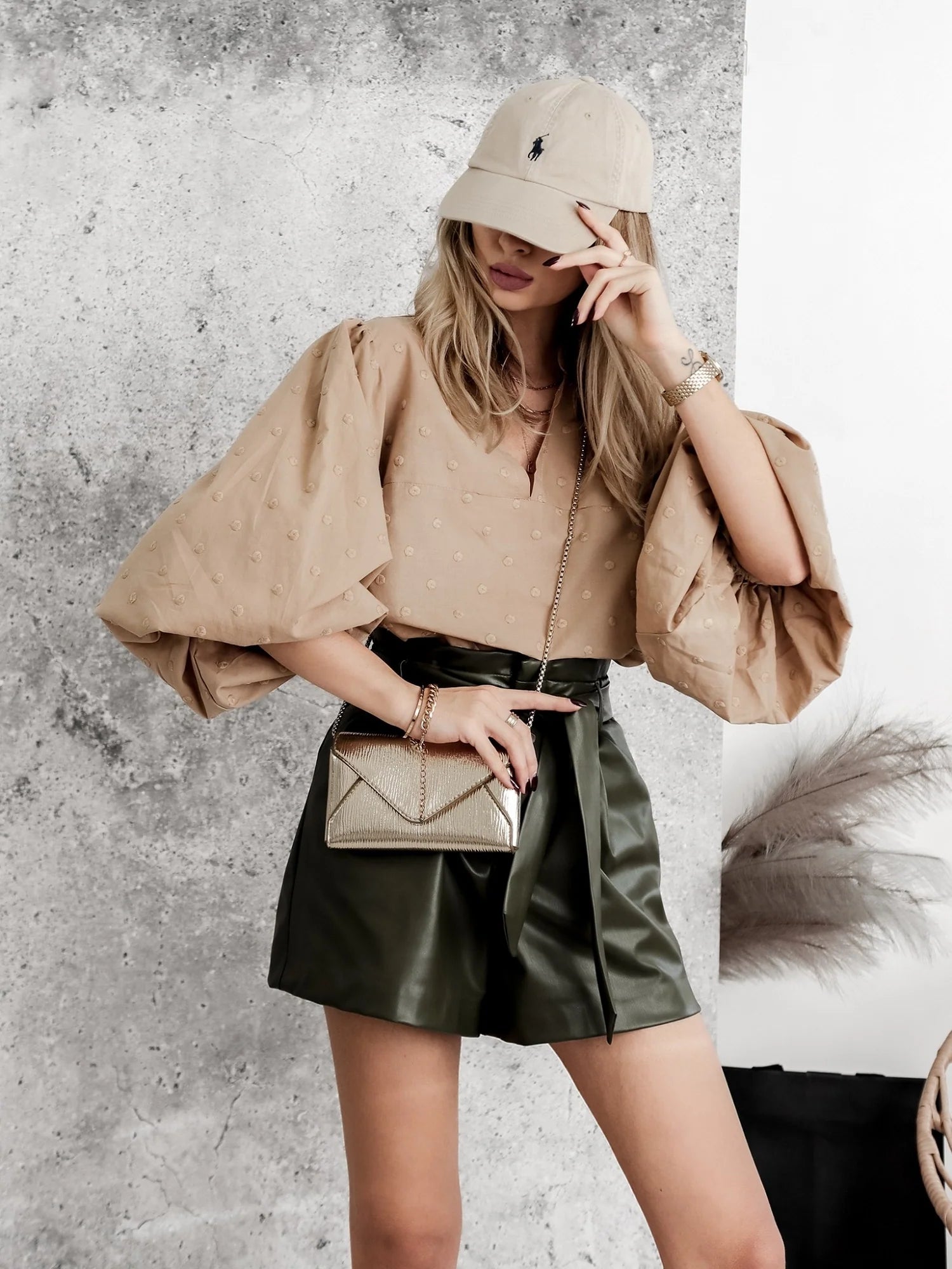 Beige Shirt with puff Selves