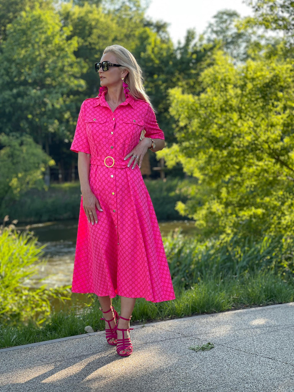 Long Flared Buttons Down Dress