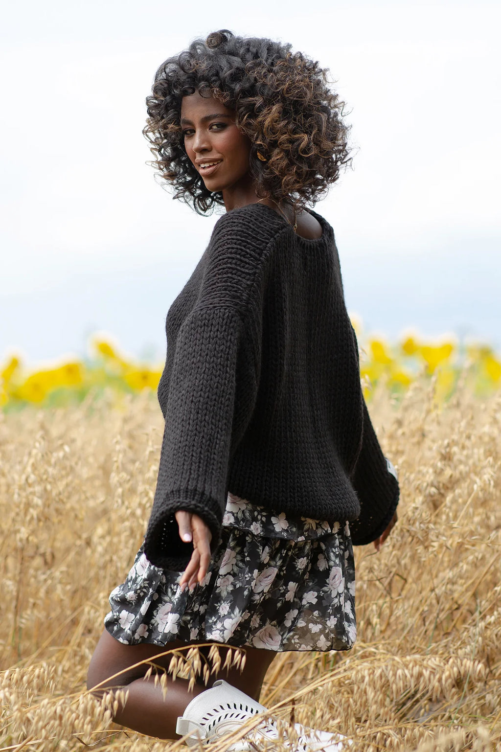 Drop shoulder chunky knit sweater