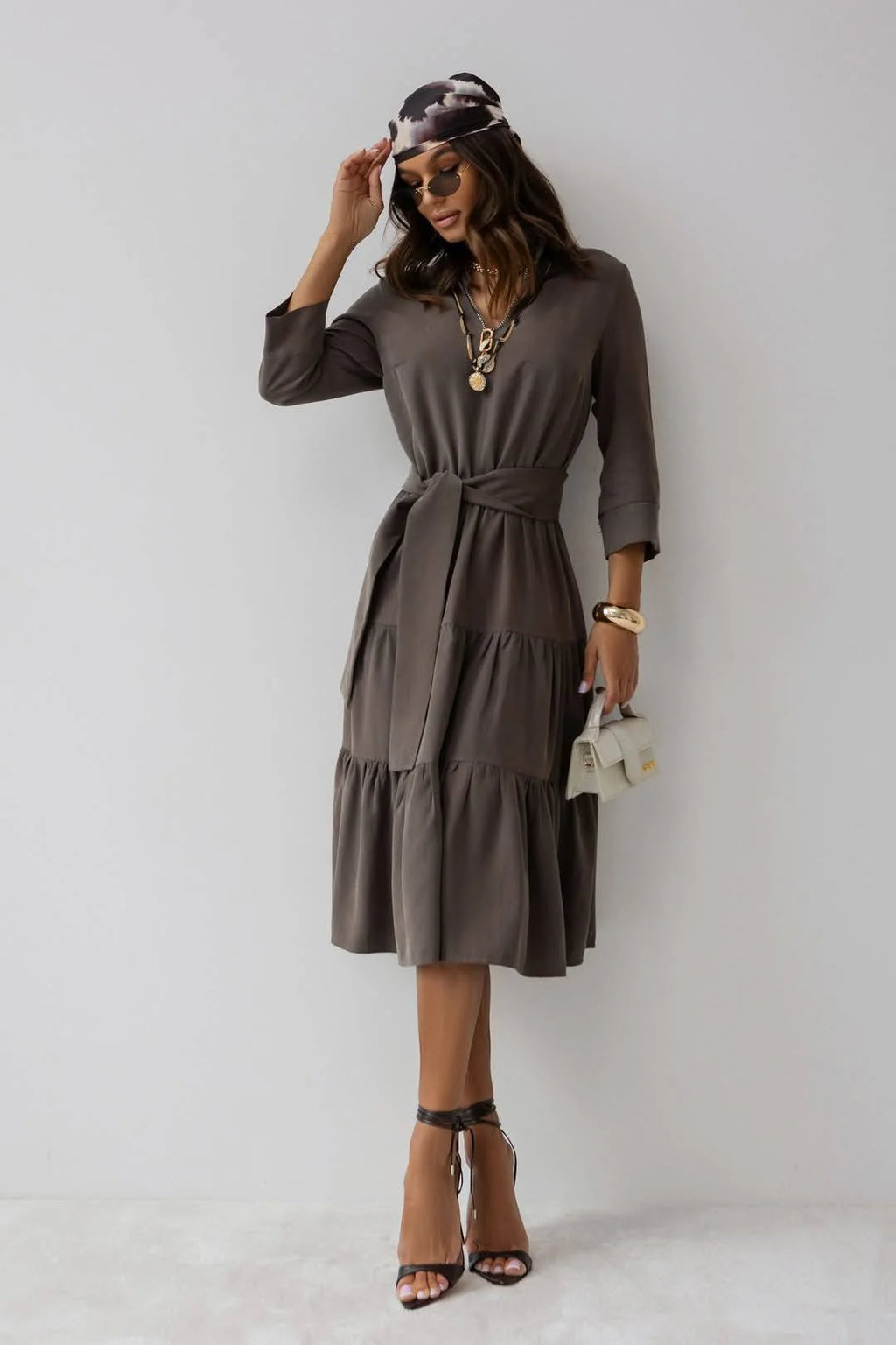3/4 Sleeve Tiered Mid Dress