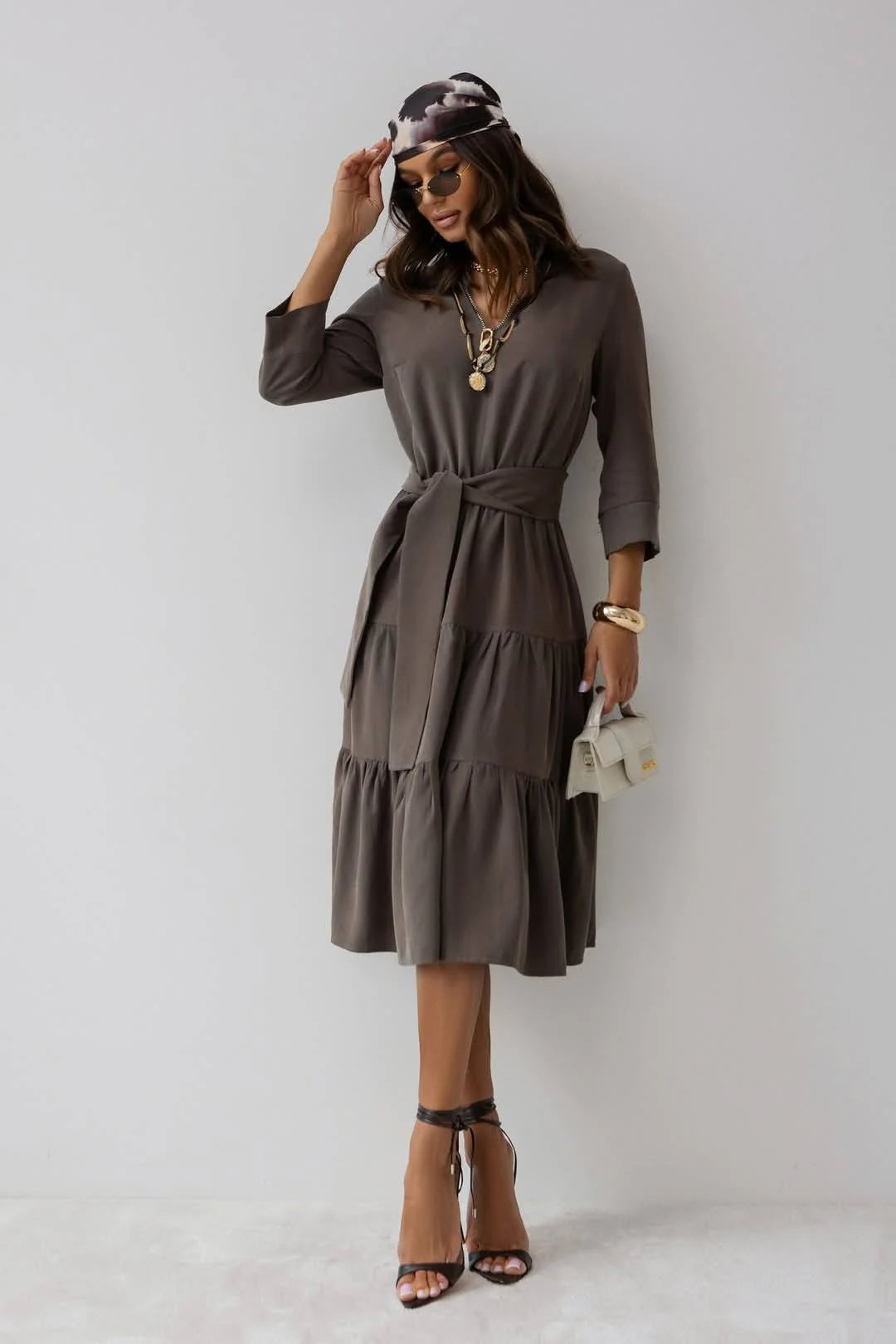 3/4 Sleeve Tiered Mid Dress
