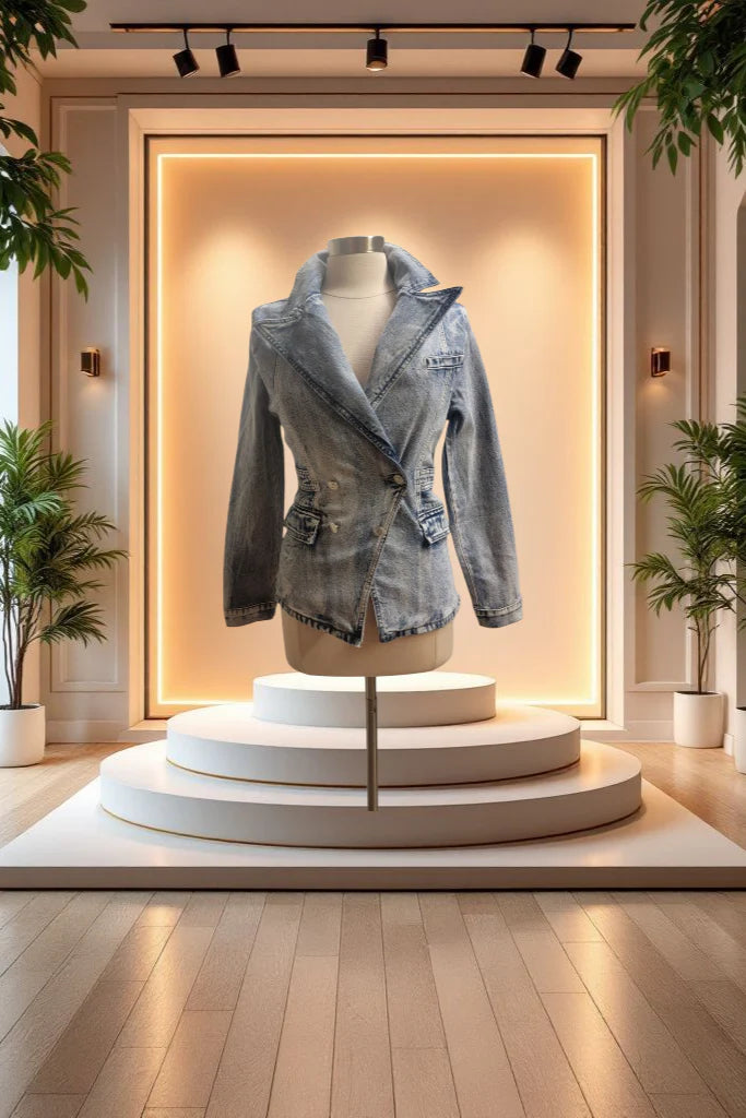 Denim jacket with button closure