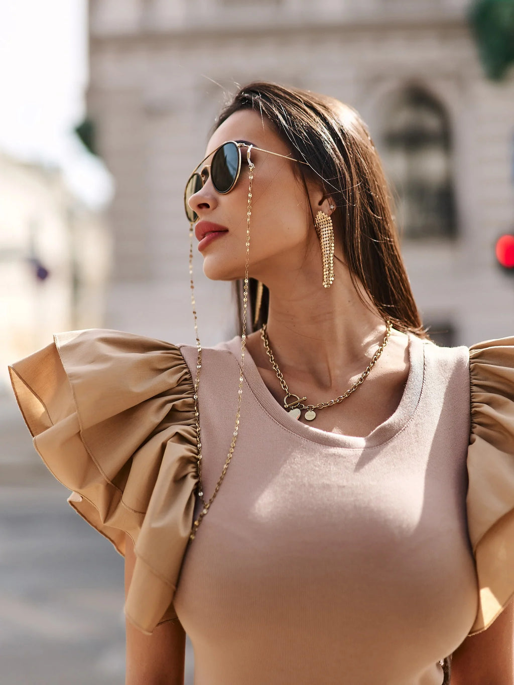 Dress with ruffle sleeves