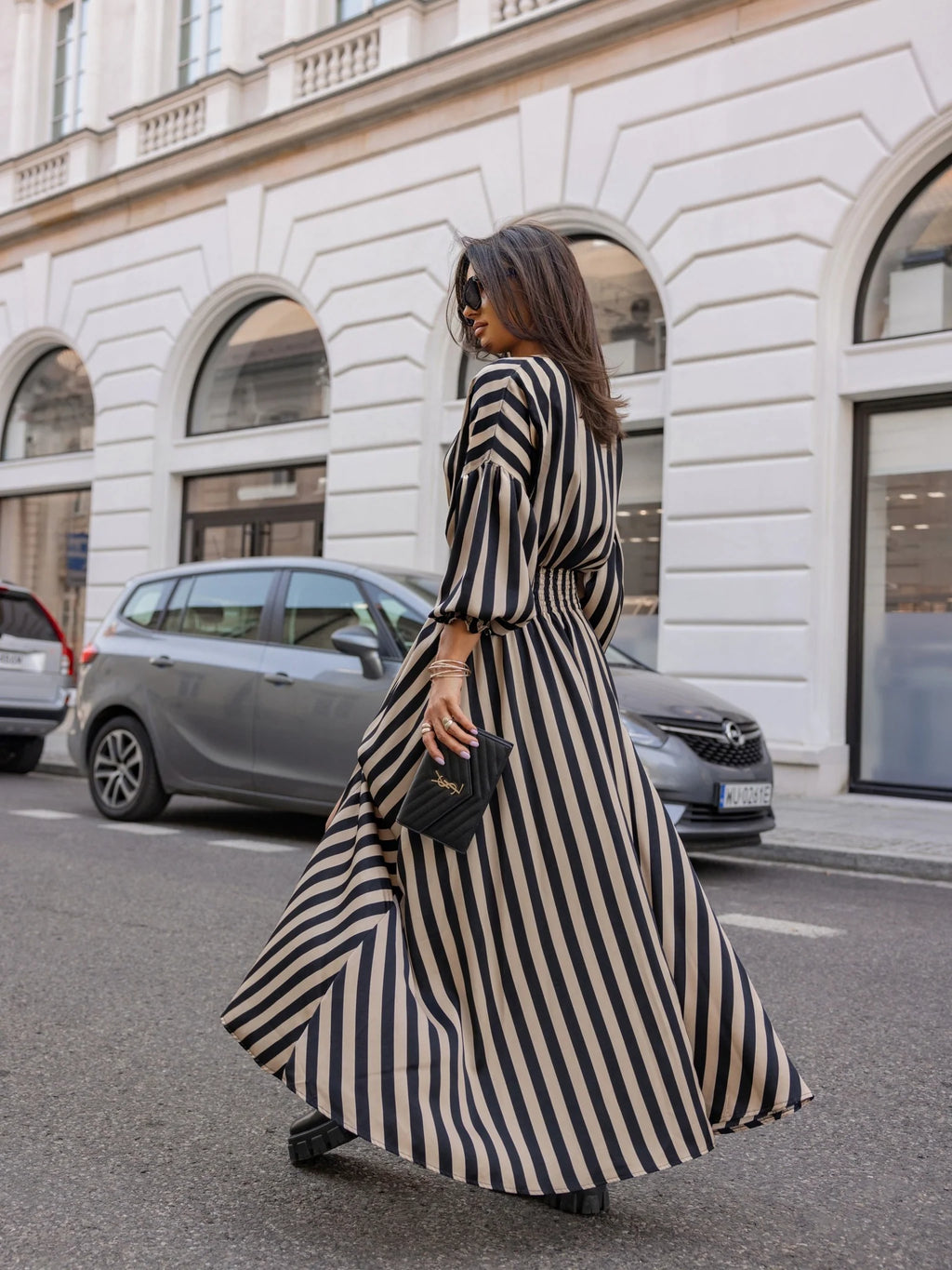 Long Stripes Dress with Slit
