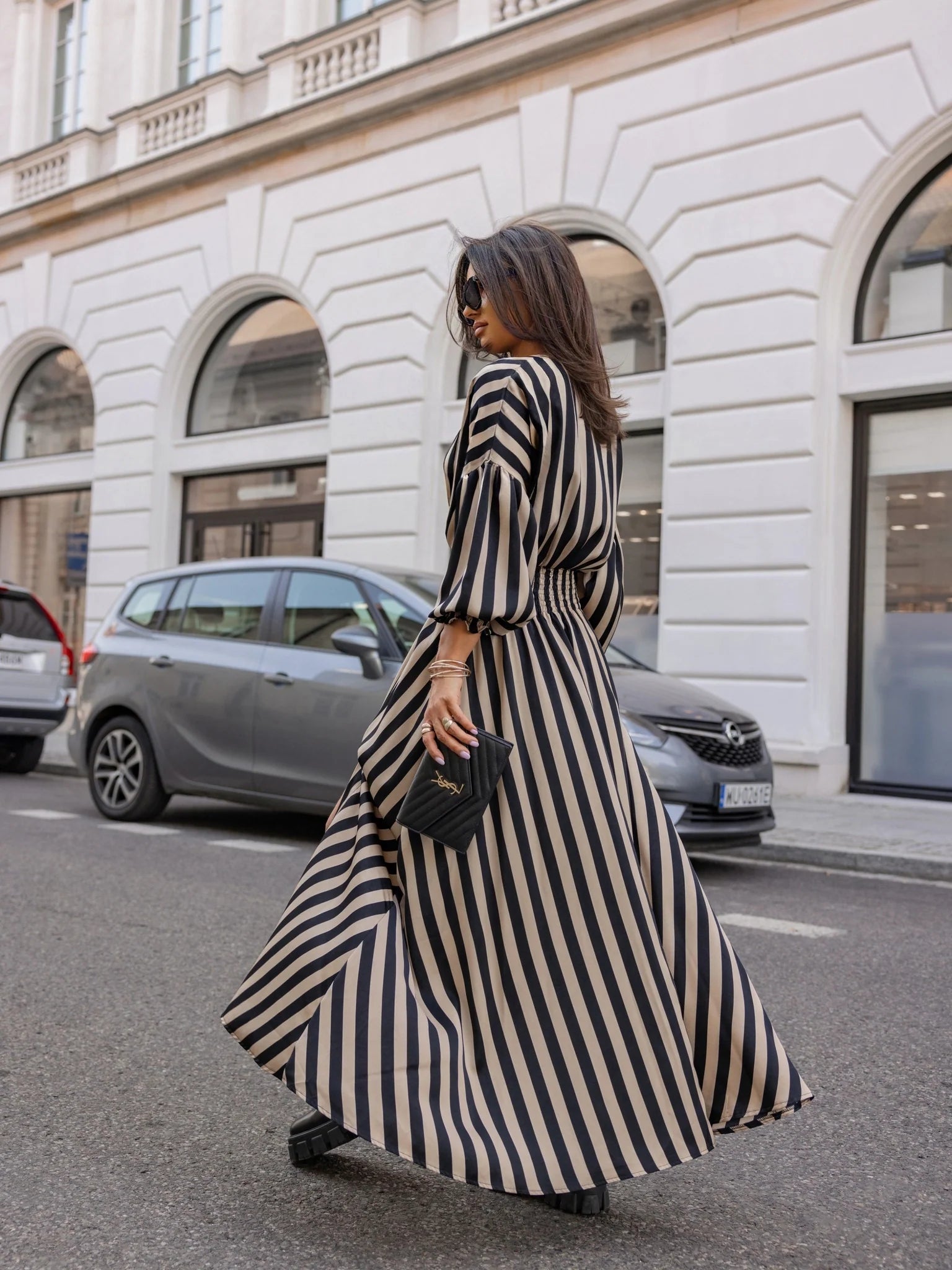 Long Stripes Dress with Slit
