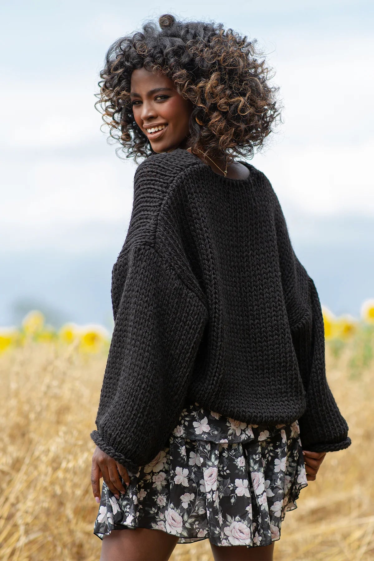 Drop shoulder chunky knit sweater