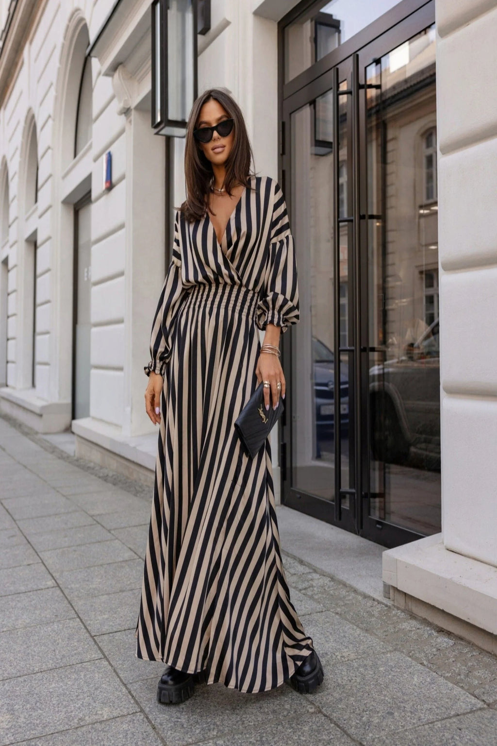 Long Stripes Dress with Slit