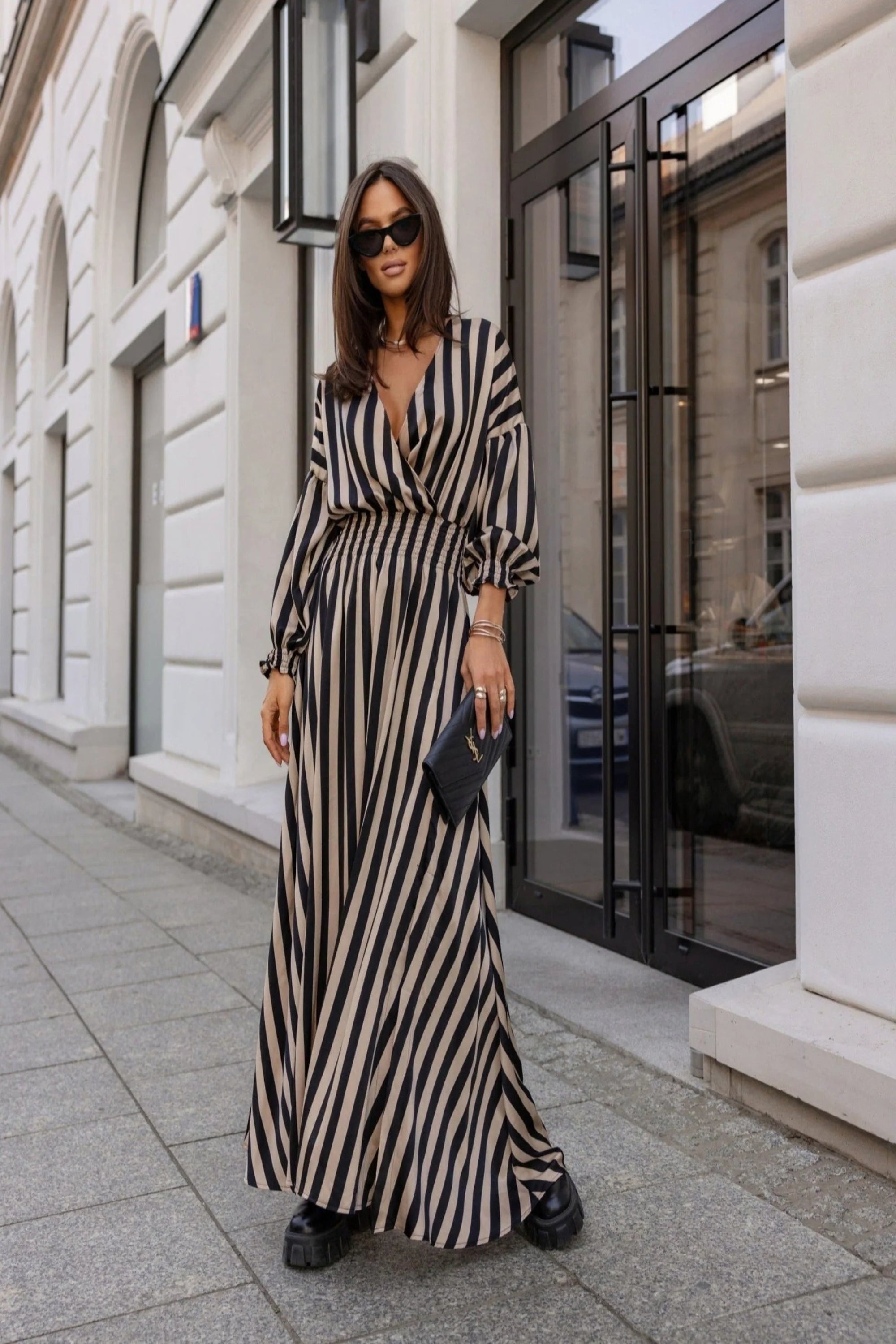 Long Stripes Dress with Slit