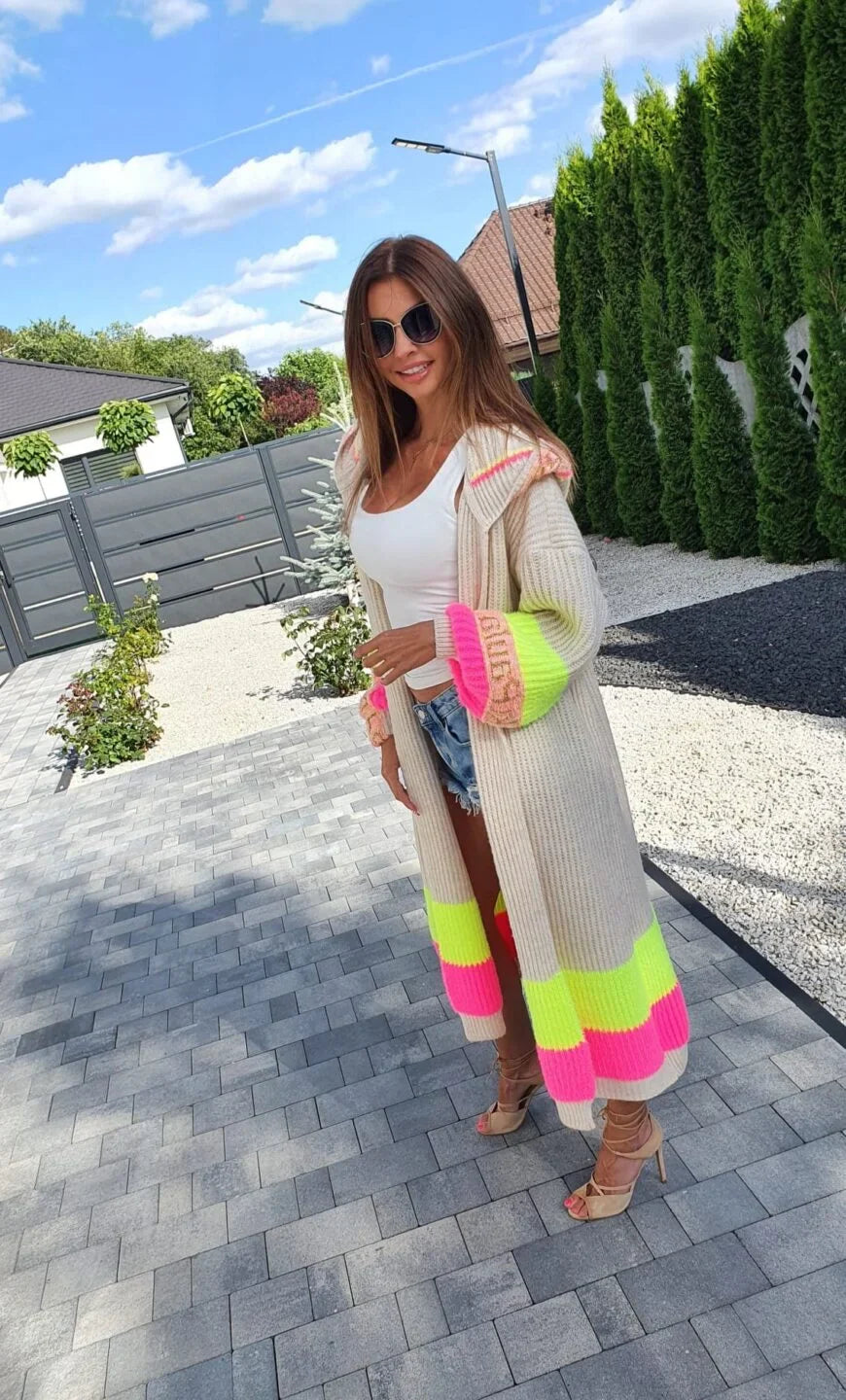 Signature Print Collection Long Open Front Cardigan