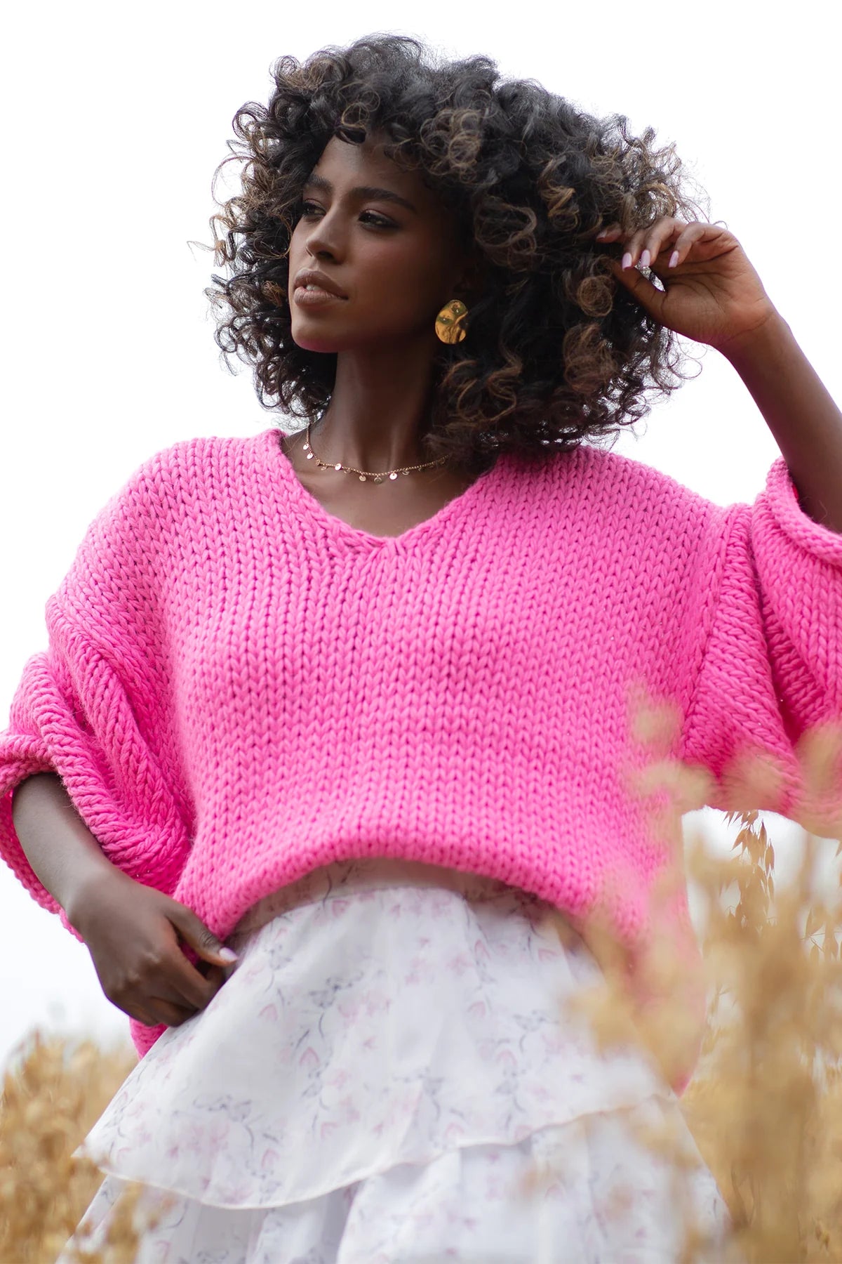 Drop shoulder chunky knit sweater