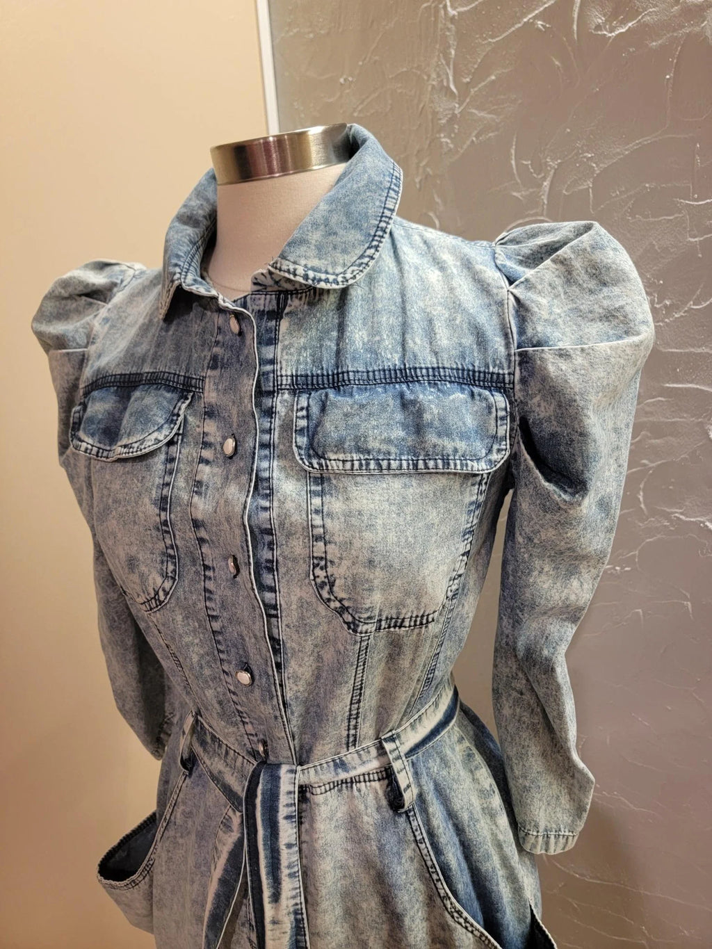 Puff Sleeves Soft Denim Dress