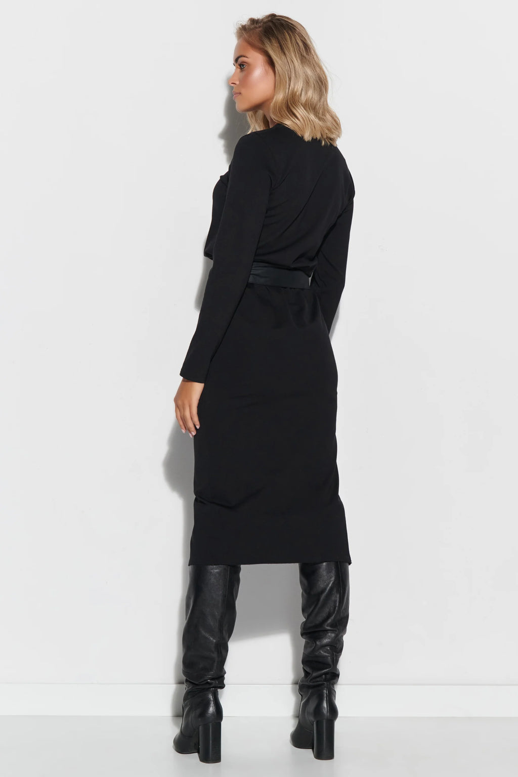 Fitted Dress with Belt and slit