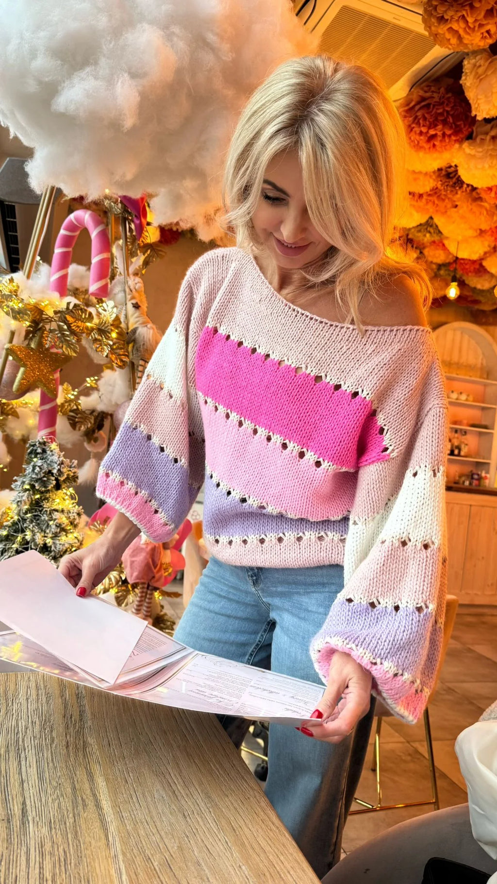 Eyelet details summer sweater