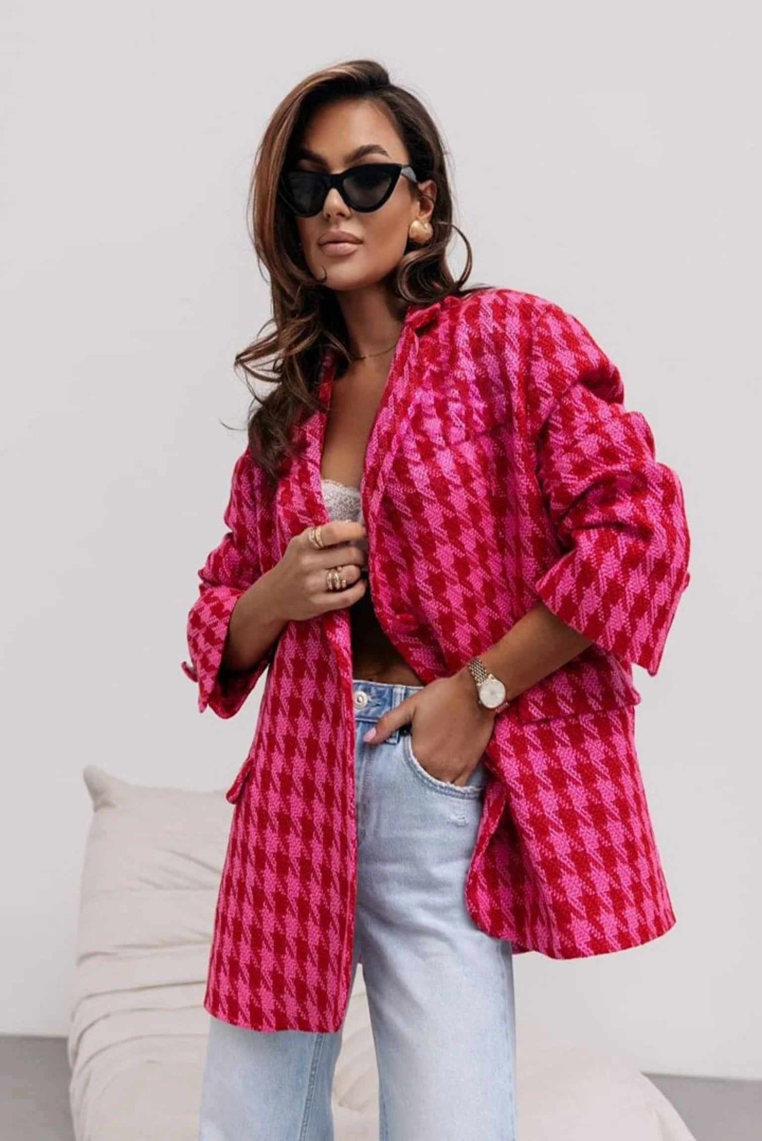 Plaided Oversized jacket.