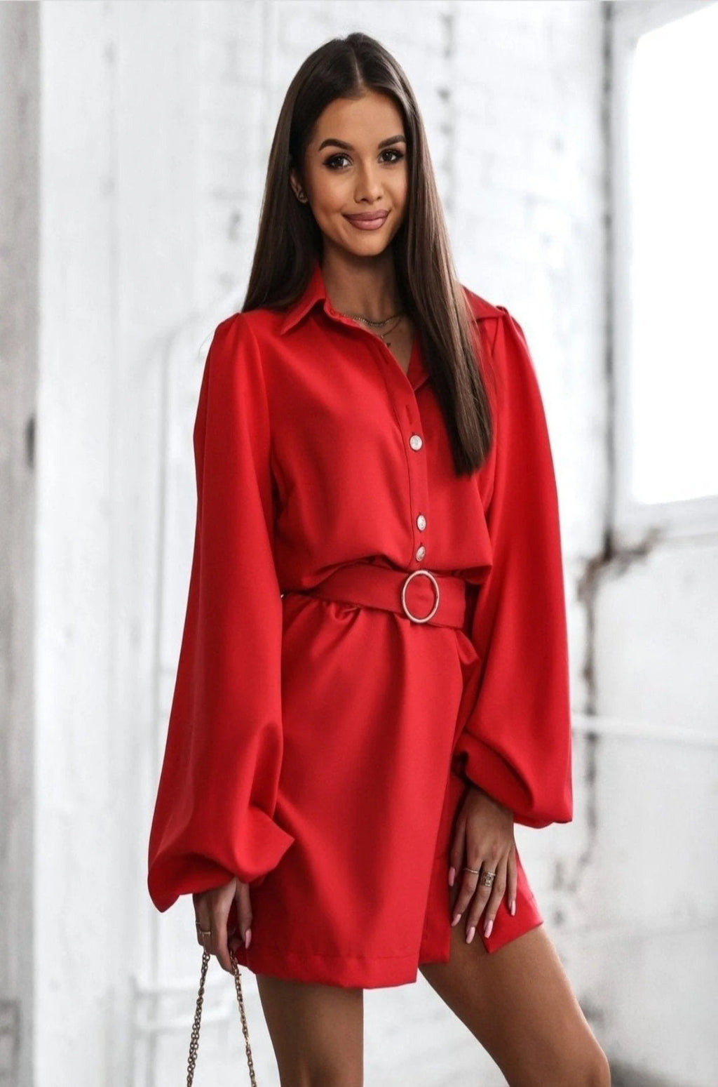 Red Dress with Gold Buttons