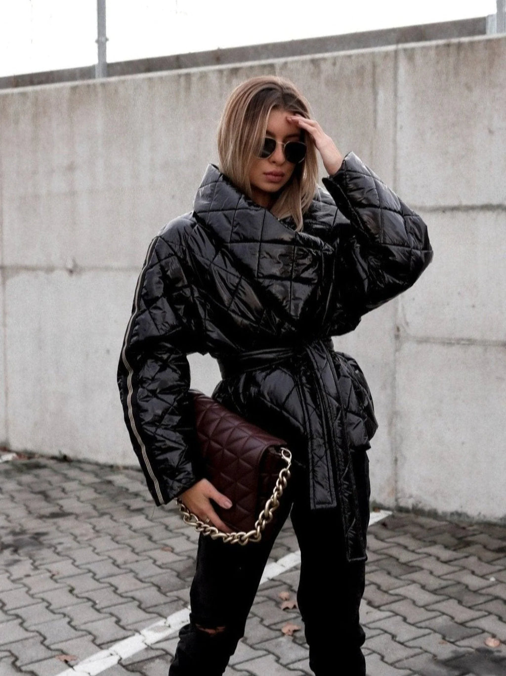 Short Oversize Quilted Black Jacket