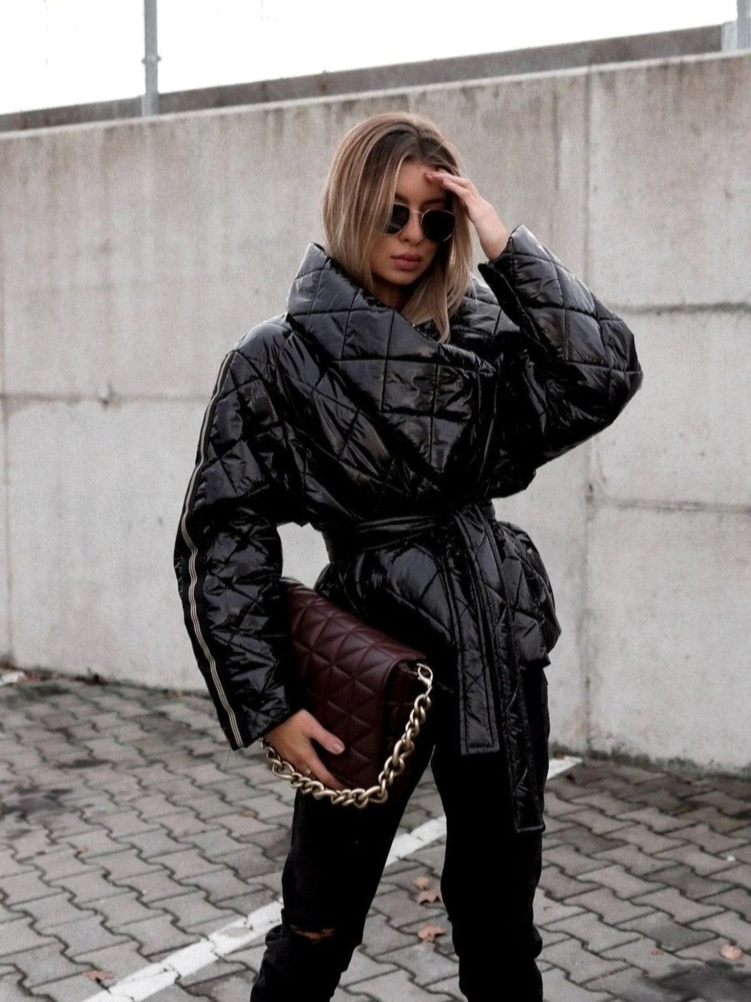 Short Oversize Quilted Black Jacket