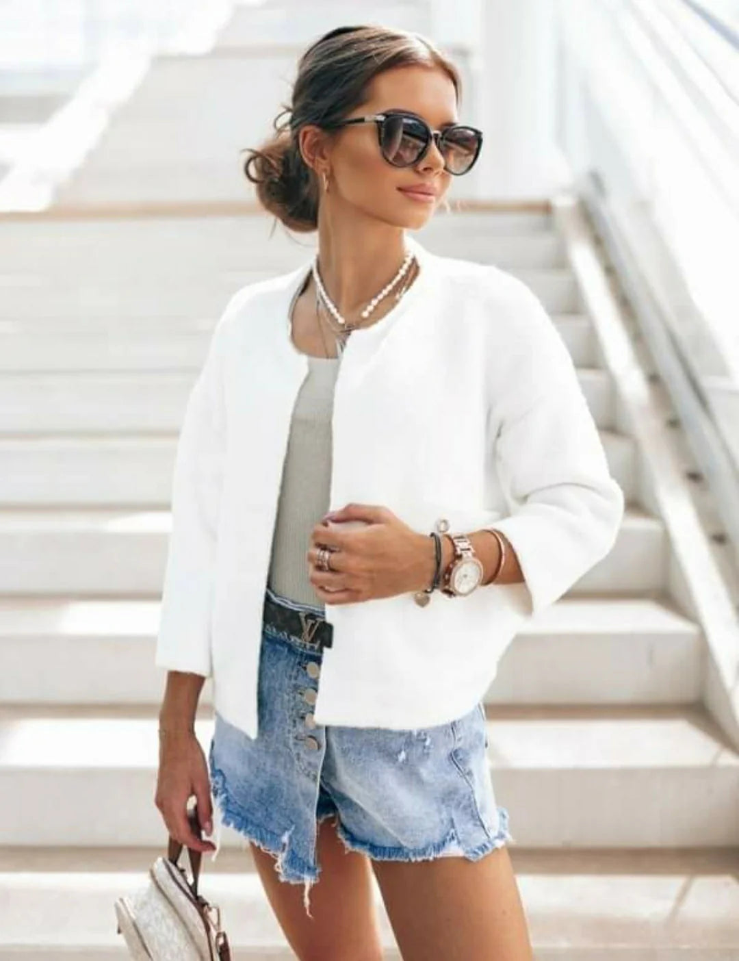 Short Waist Elastic Band Cardigan