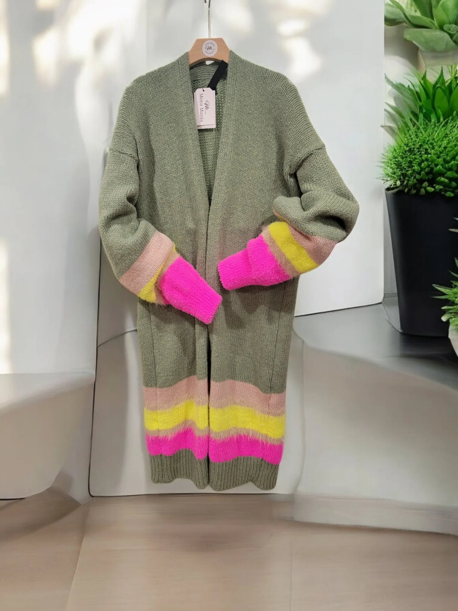 Long open Front cardigan with stripes