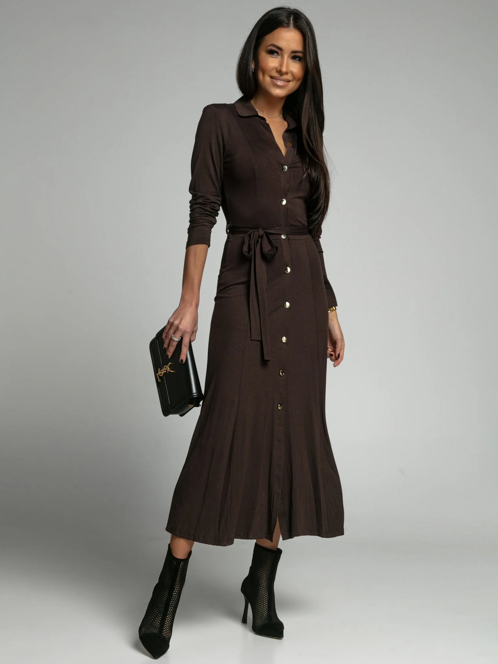 Long Chocolate Dress with Button Closure