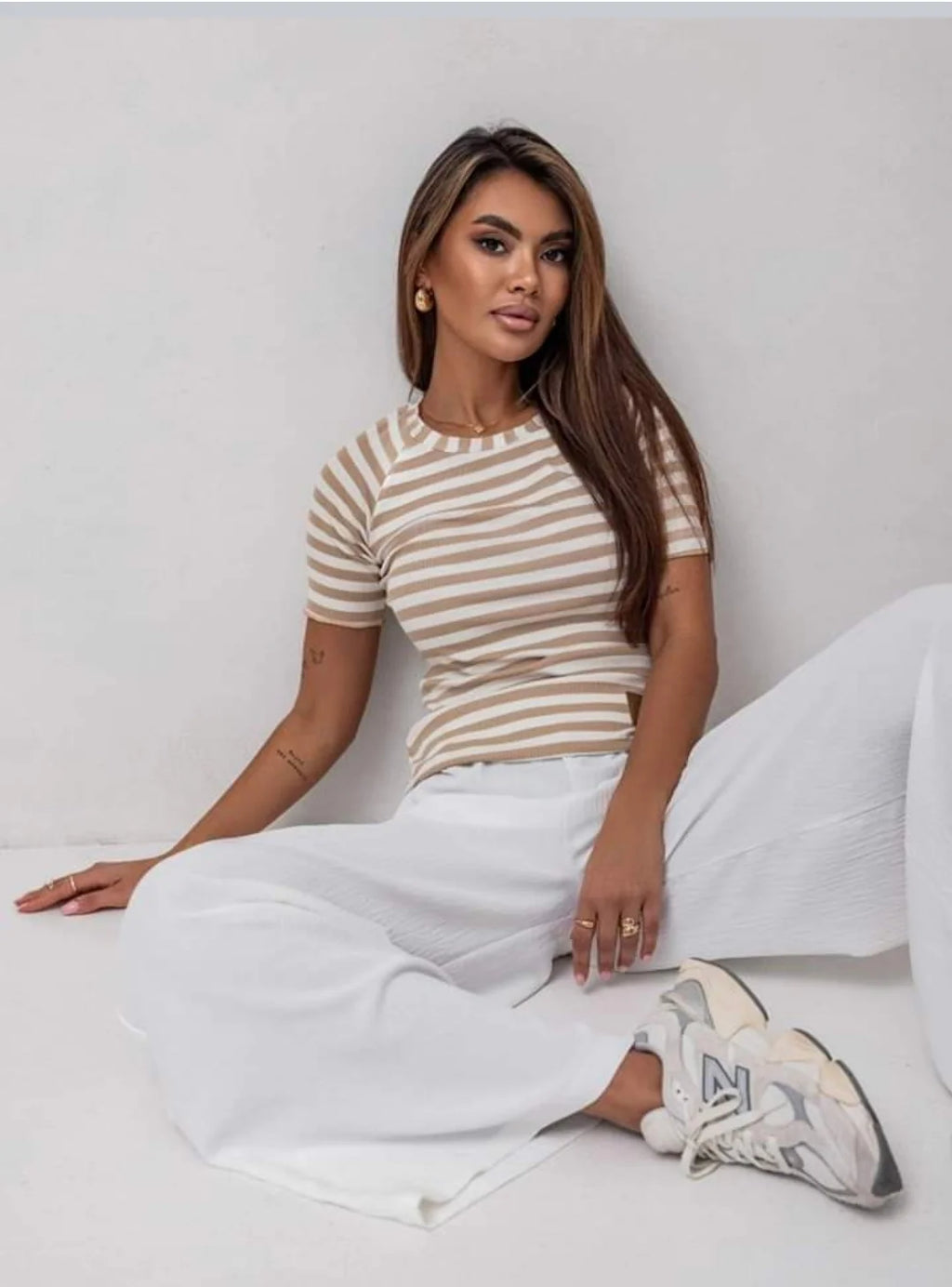 Round neck cotton stripe T-Shirt