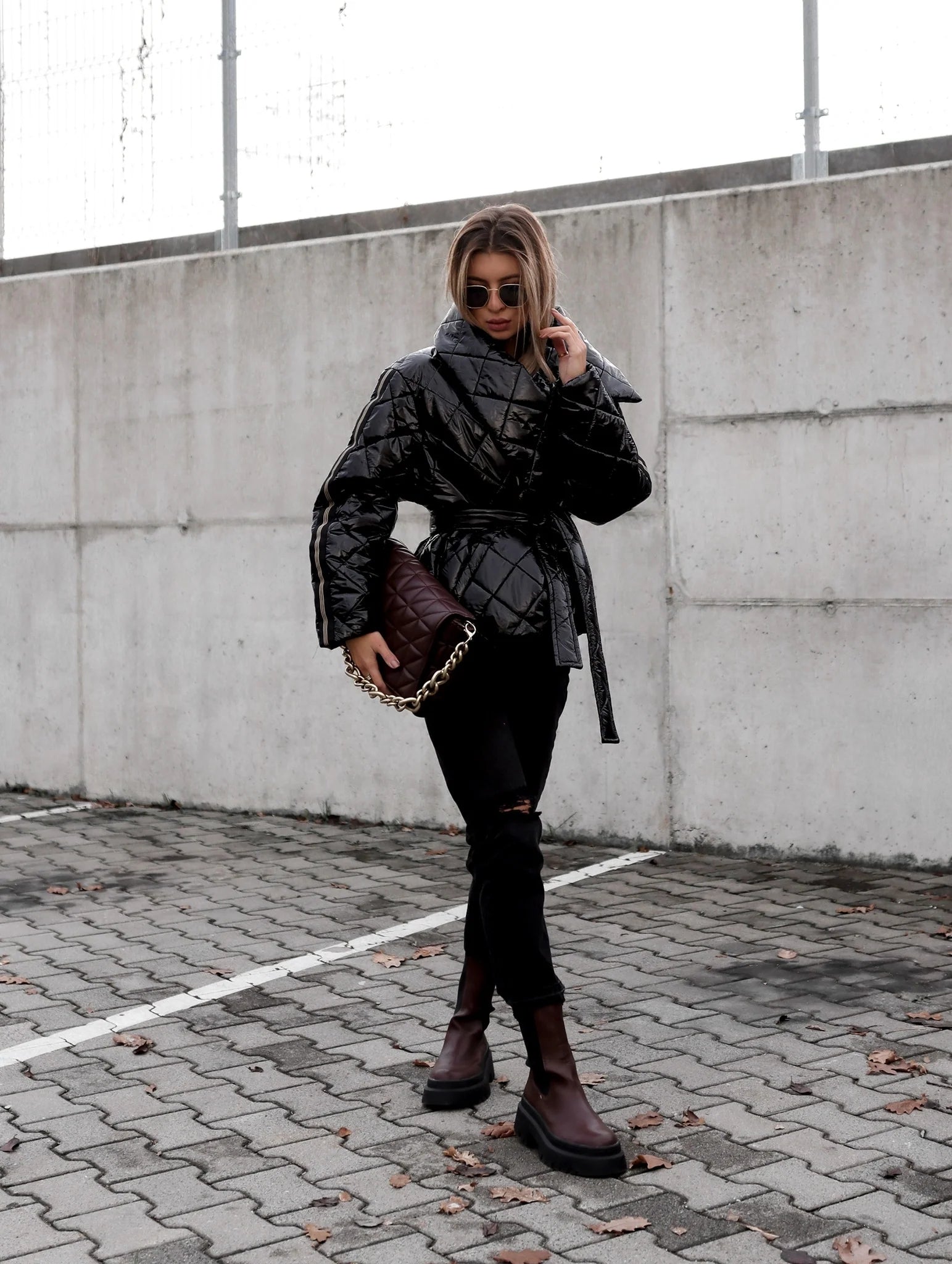 Short Oversize Quilted Black Jacket