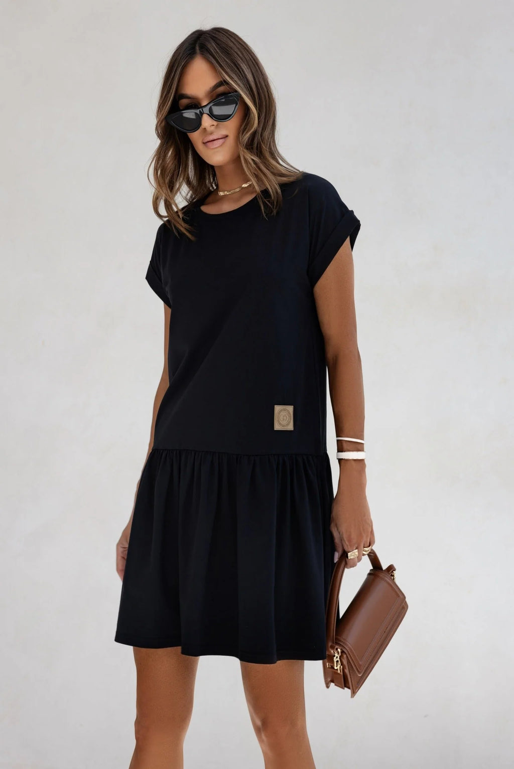 Short Sleeve Dress with Tired Hem