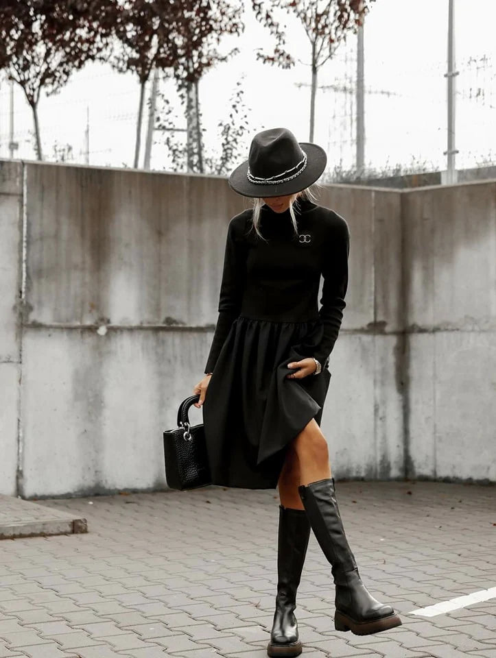 High Neck Black Dress