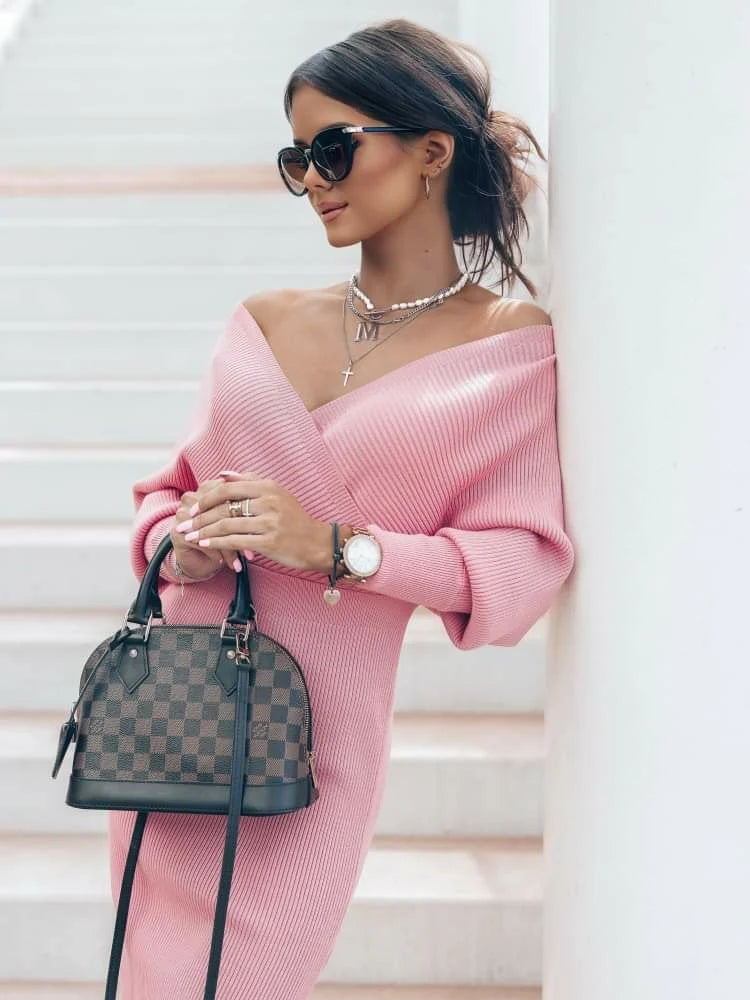 Ribbed off the shoulders dress