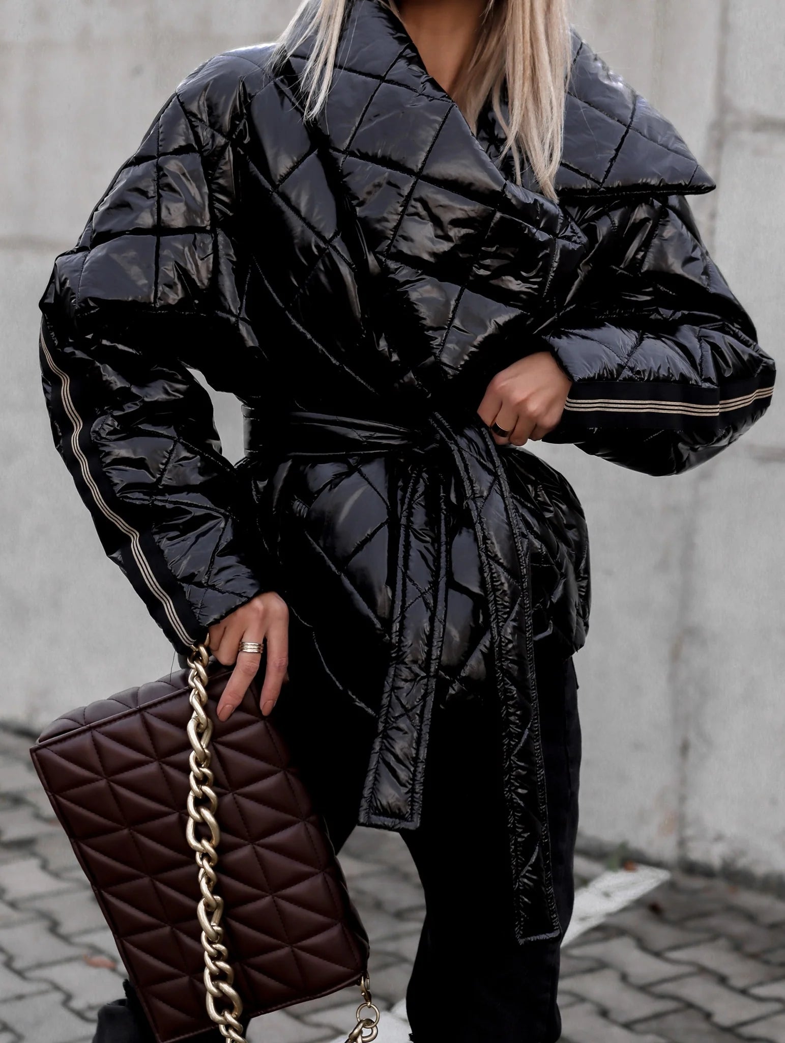 Short Oversize Quilted Black Jacket