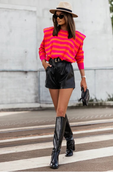 Stripe Sweater top with Padded Shoulders